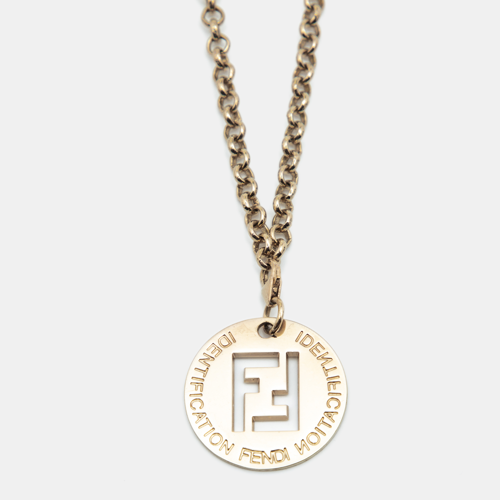 

Fendi FF Identification Gold Tone Charm Necklace