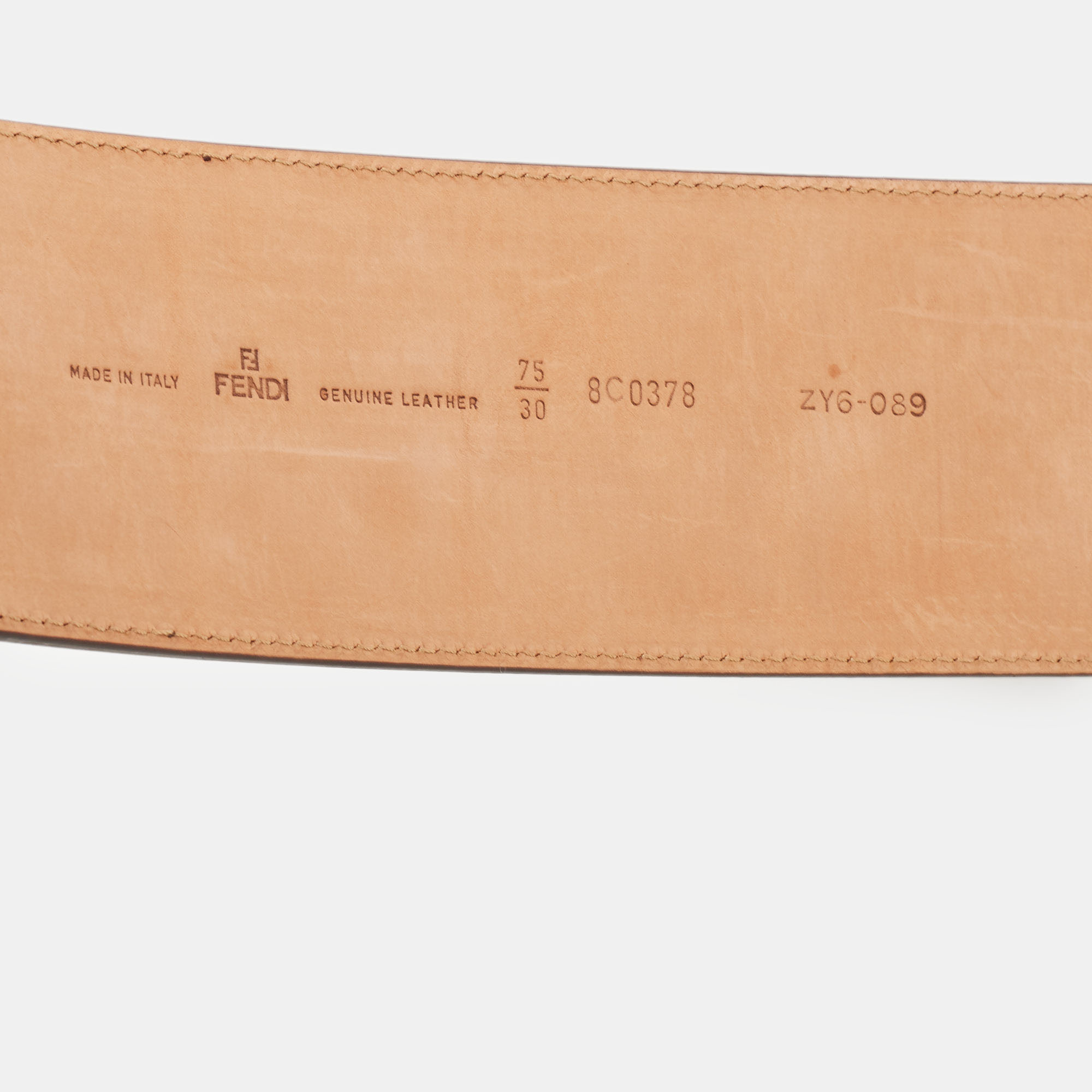 Fendi Choco Brown Glossy Leather Metal Waist Belt 75CM