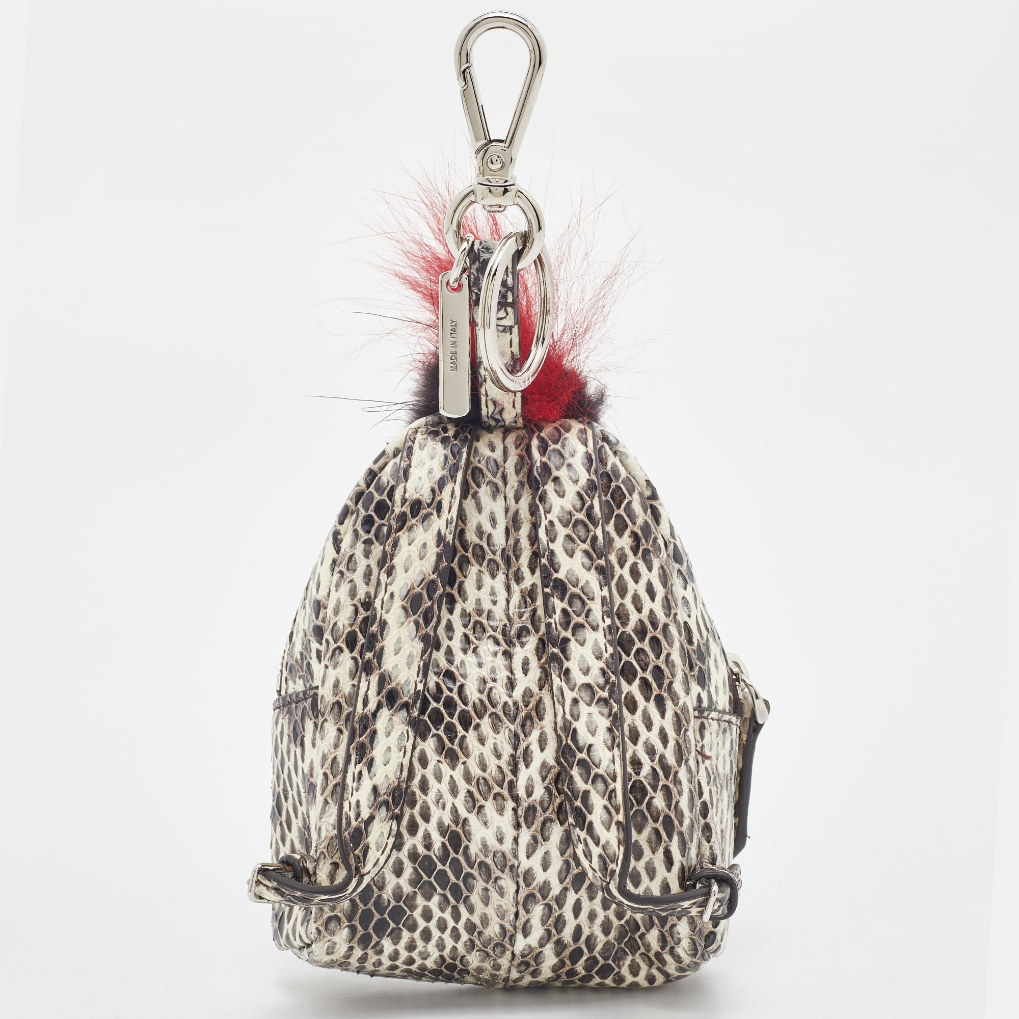 Fendi Multicolor Watersnake Leather And Fur Micro Monster Backpack Bag Charm