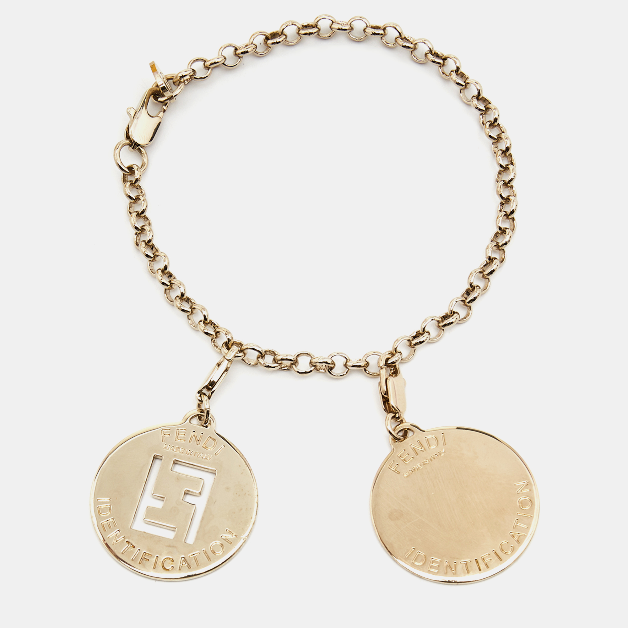 

Fendi FF Identification Crystals Letter F Gold Tone Charm Bracelet
