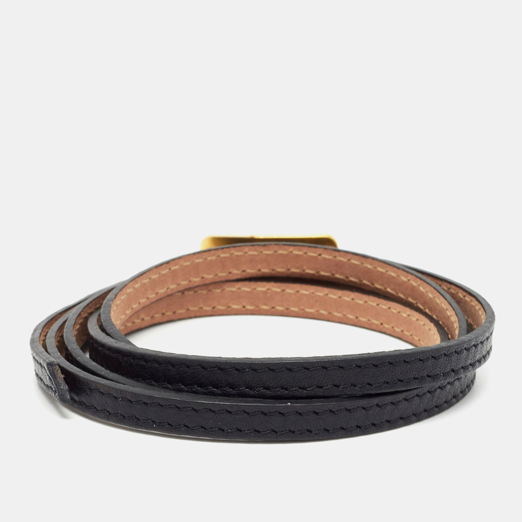 Fendi Black Leather Wrap Logo Bracelet