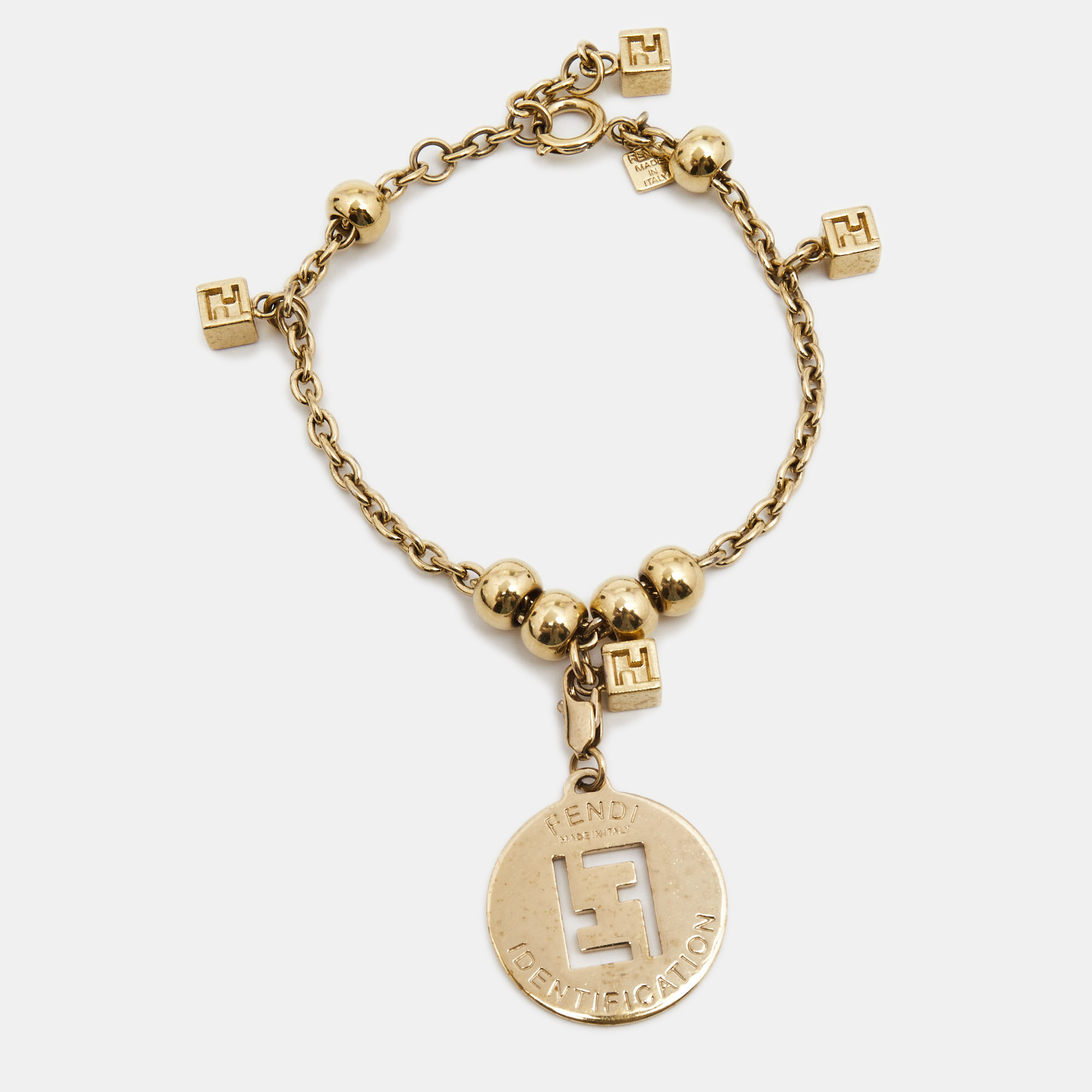 Fendi Fendista Indentification Gold Tone Bracelet