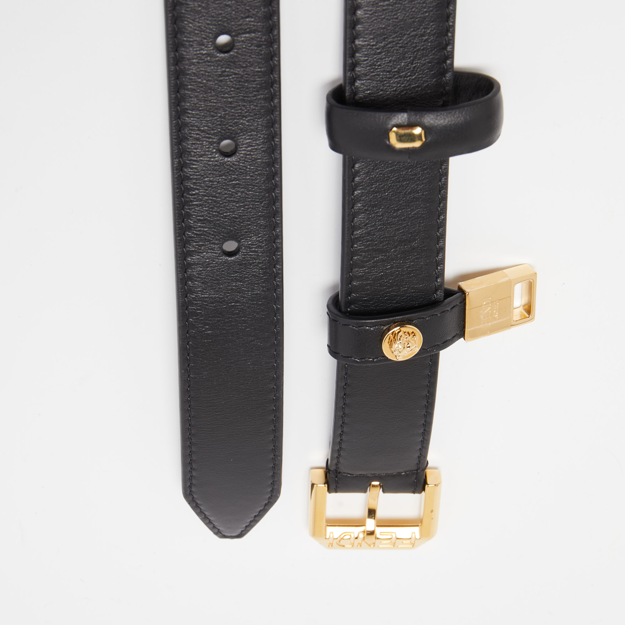 Fendi X Versace Black Leather Logo Letters Buckle Belt 105CM