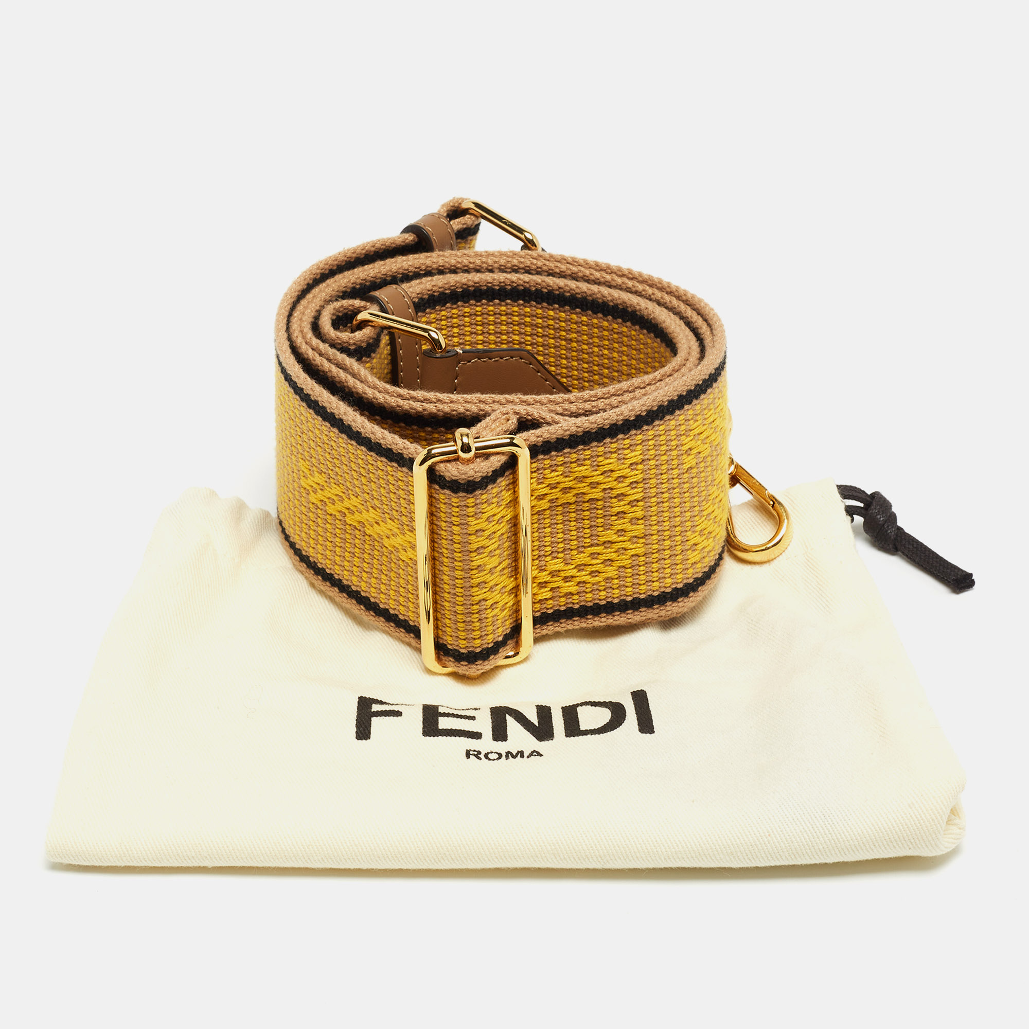 Fendi Mustard Zucca Canvas And Leather Strap You Shoulder Bag Strap