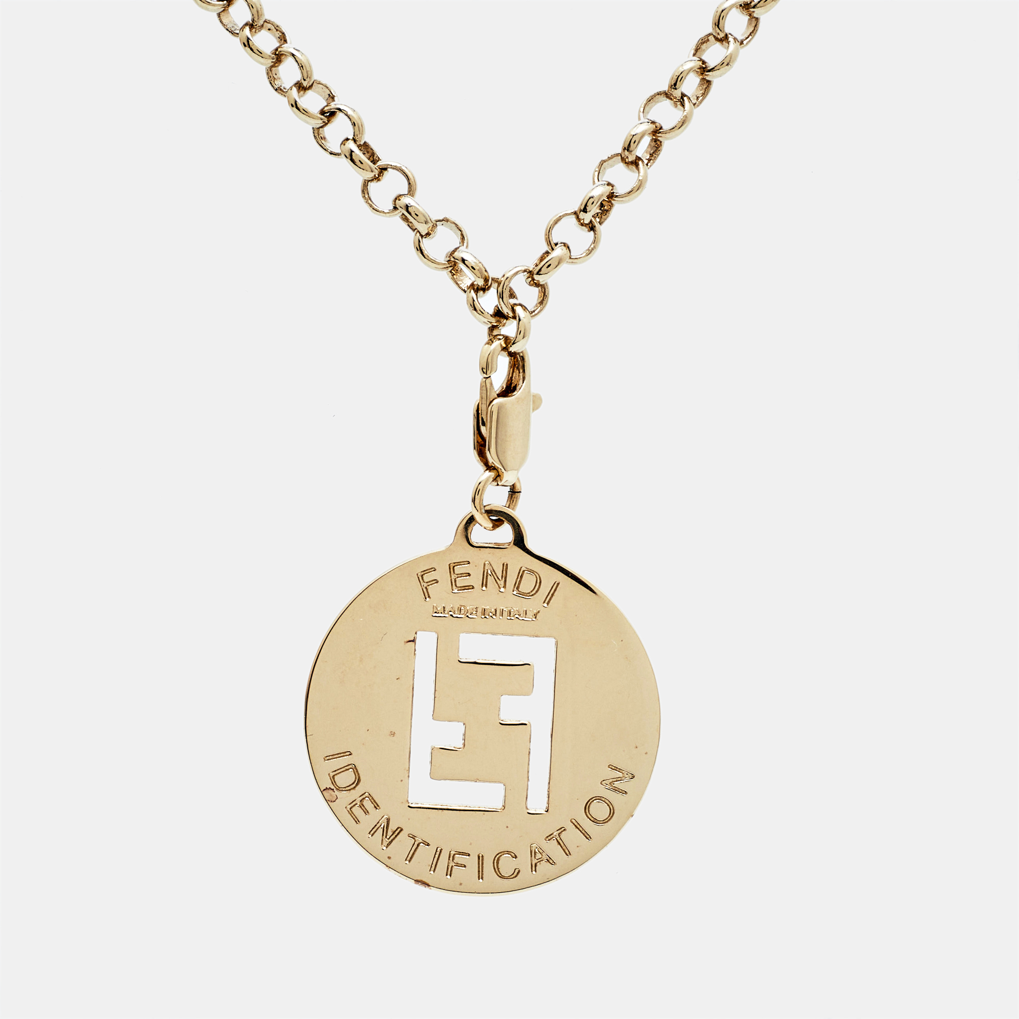 

Fendi FF Identification Charm Gold Tone Chain Link Bracelet