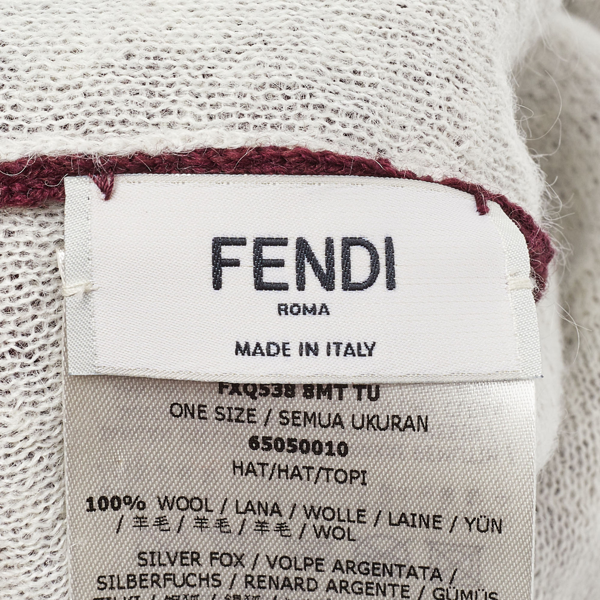Fendi Burgundy Wool Monster Eye Fur Detail Beanie (One Size)