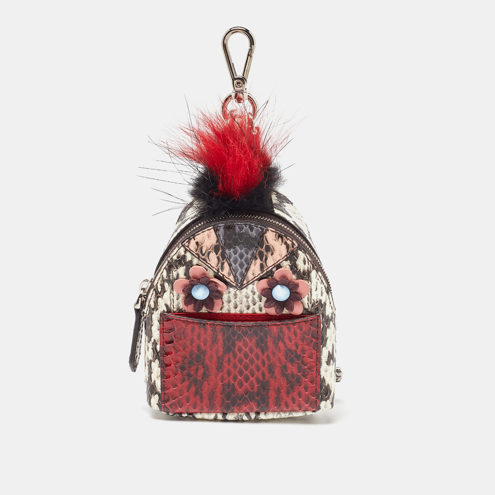 Fendi multicolor watersnake leather and fur micro monster backpack bag charm
