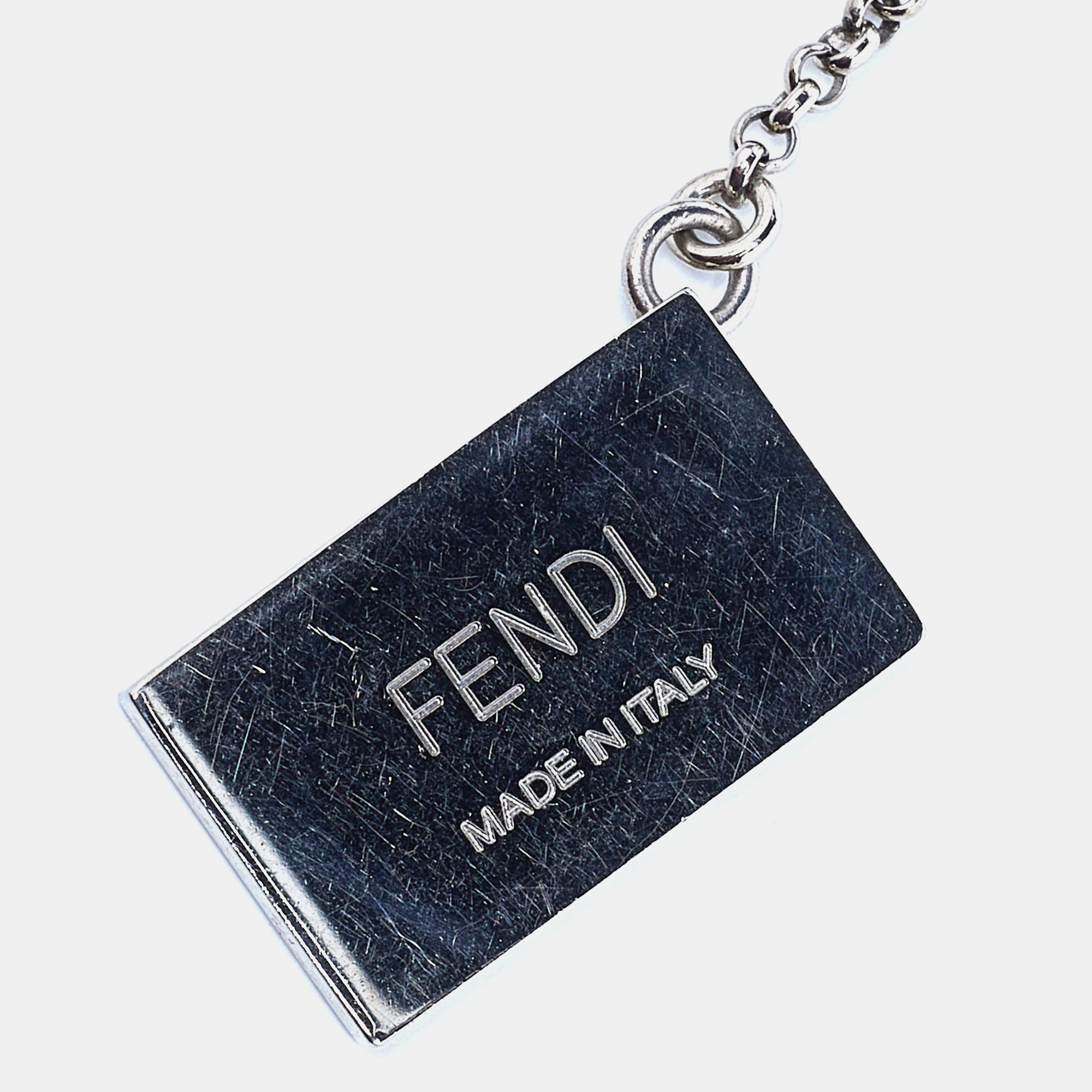 Fendi Silver Tone Chain Detail Logo Drop Earrings