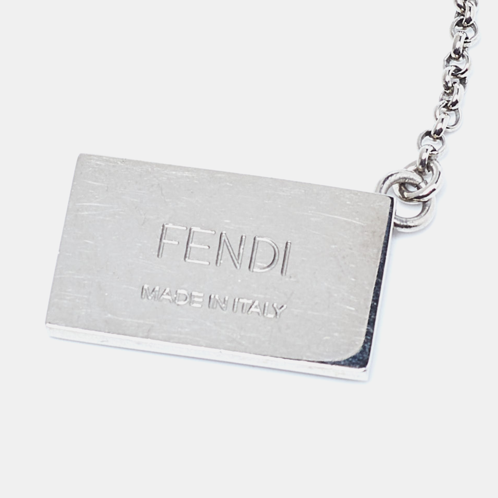 Fendi Silver Tone Chain Detail Logo Drop Earrings