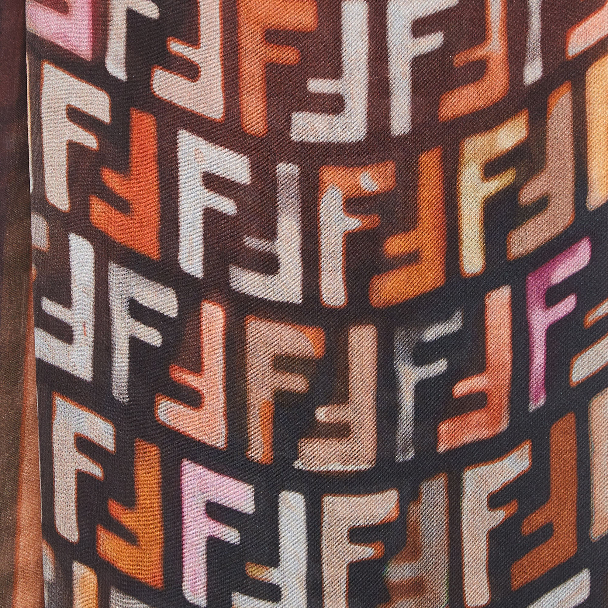 Fendi Multicolor All-Over Logo Print Silk Chiffon Scarf