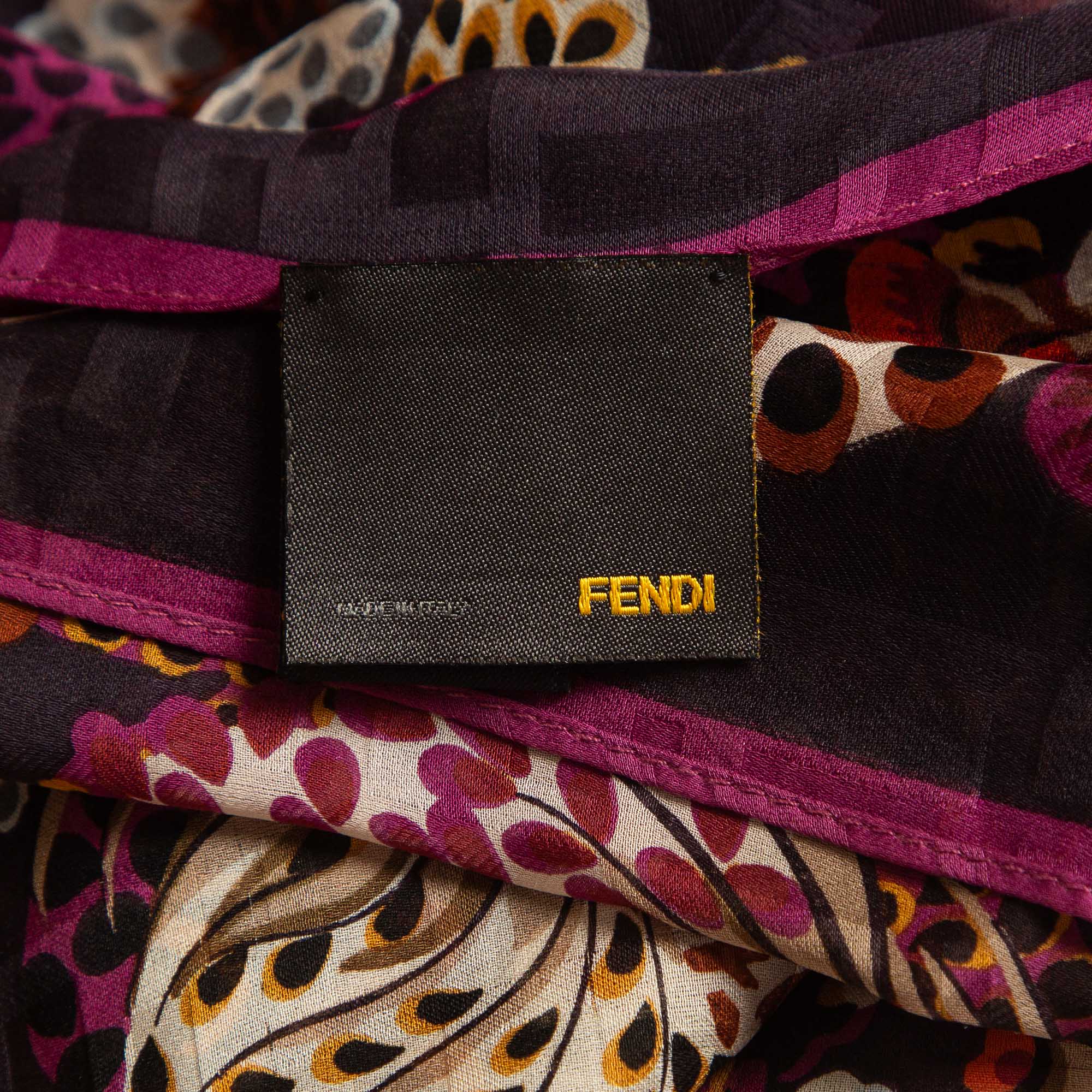 Fendi Purple Floral Print Silk Chiffon Scarf