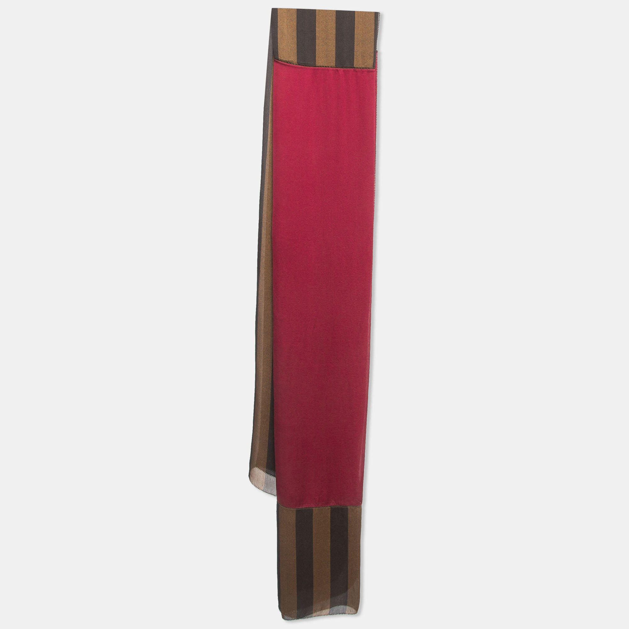 Fendi Brown Pequin Stripe Silk Chiffon Scarf