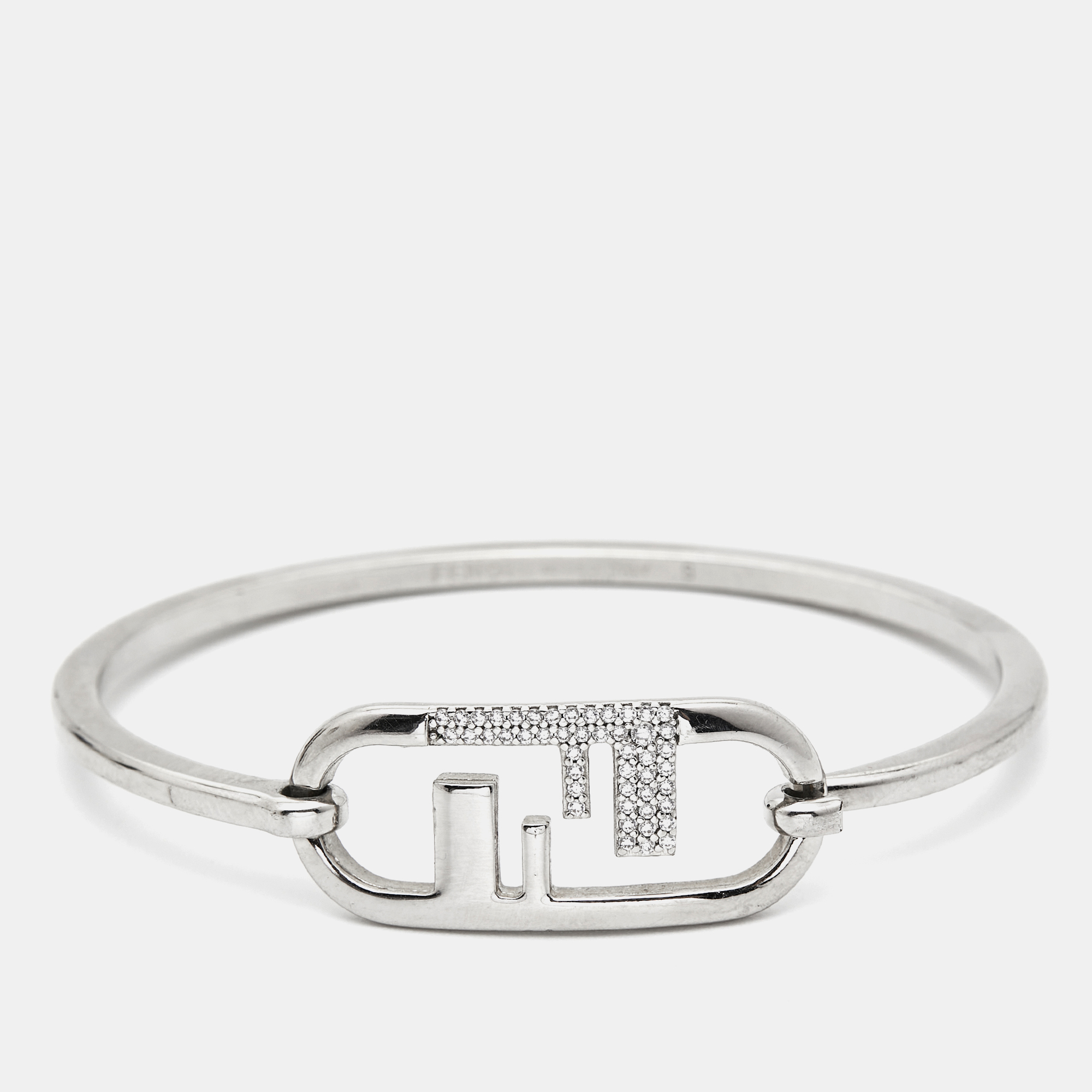 Fendi O'Lock Crystal Silver Tone Bracelet S