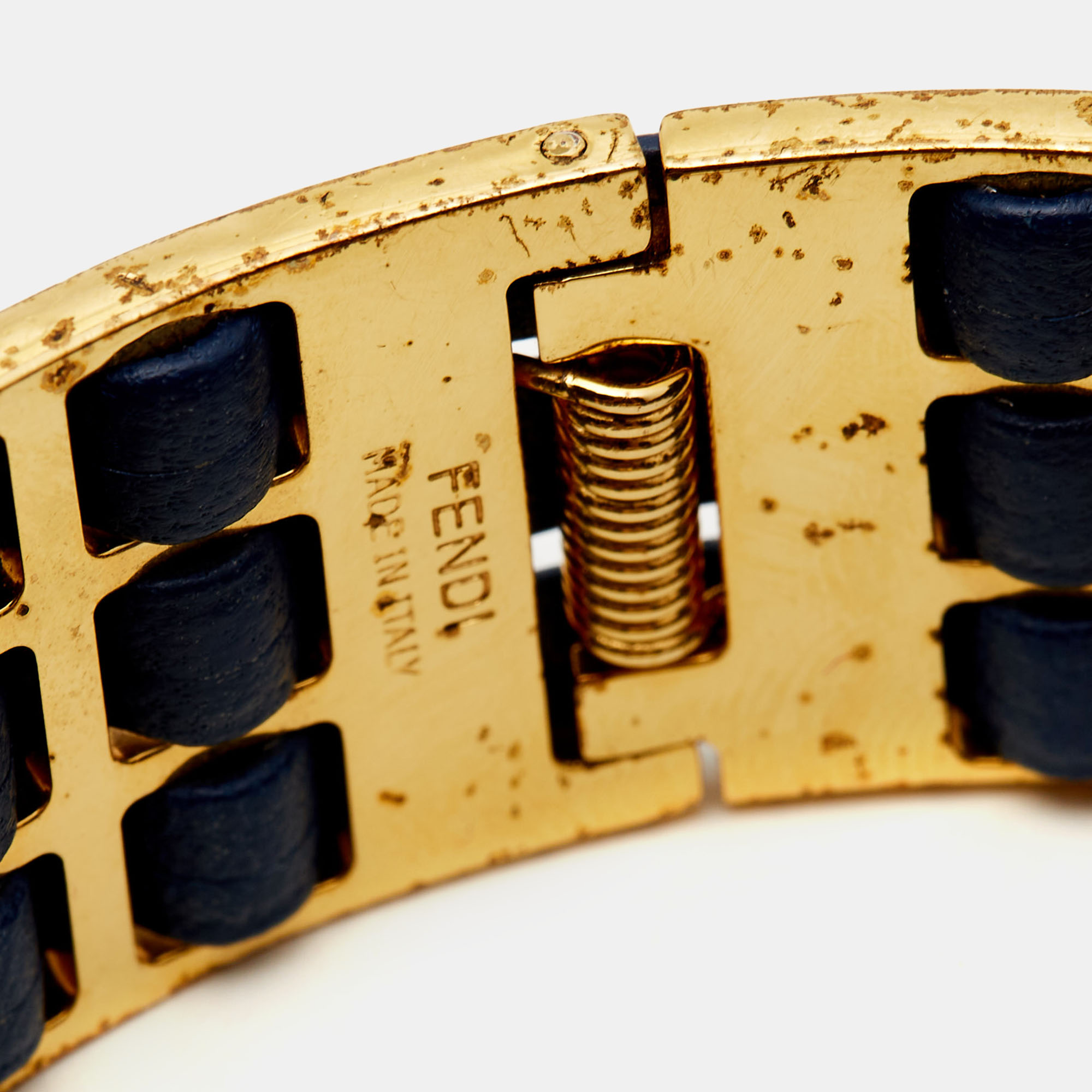 Fendi Fendista Leather Gold Tone Bracelet M