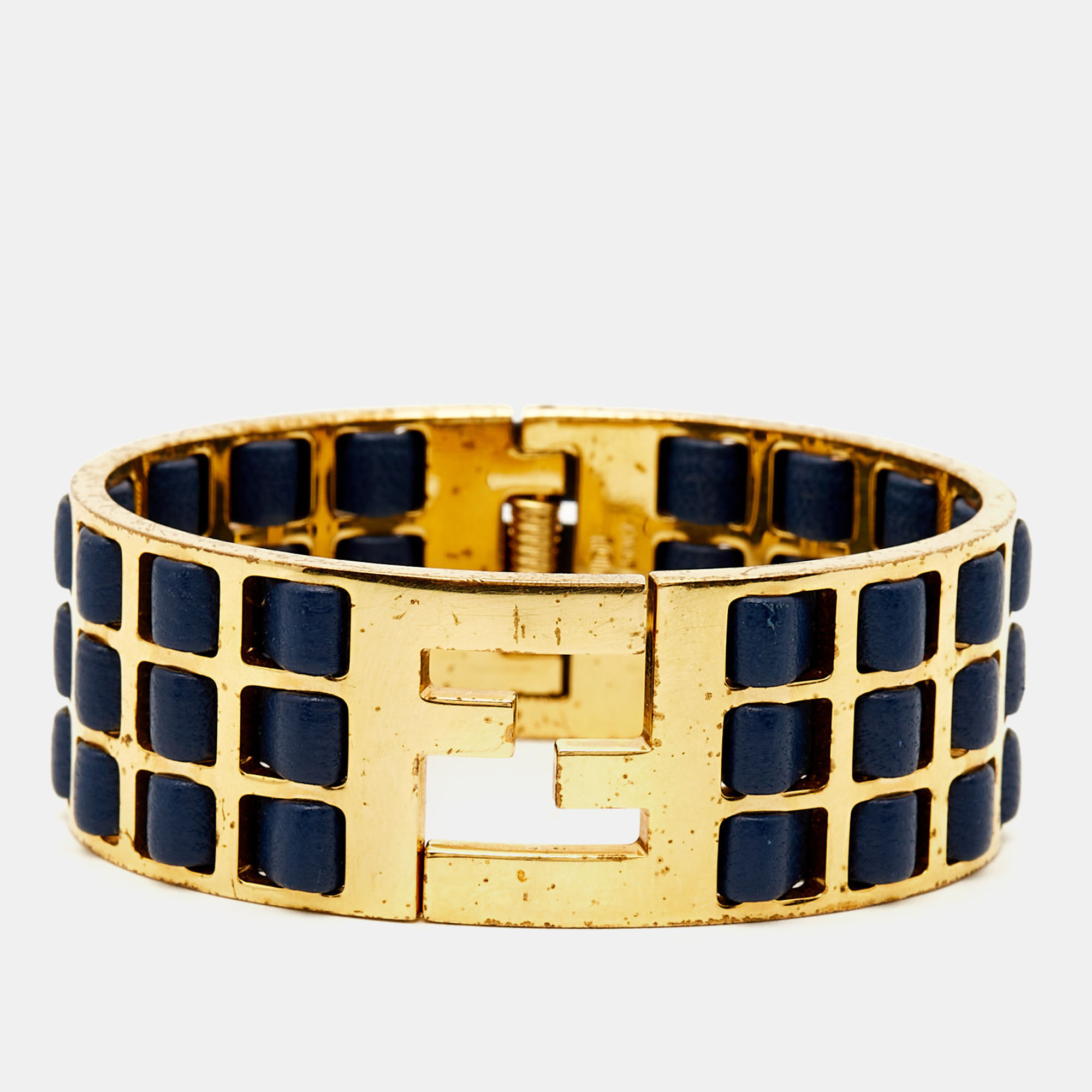 Fendi fendista leather gold tone bracelet m