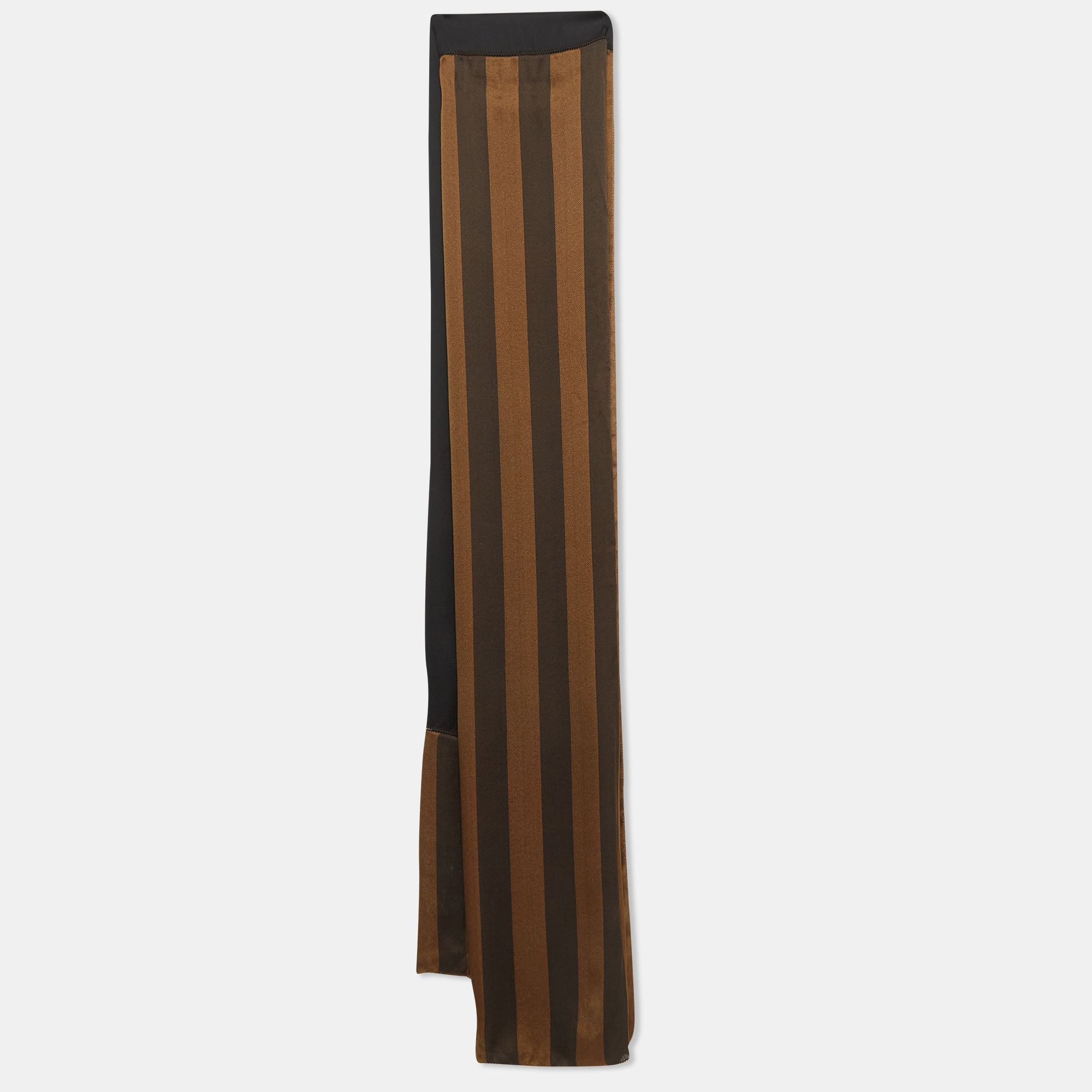 Fendi Black /Brown Pequin Striped Silk Chiffon Scarf