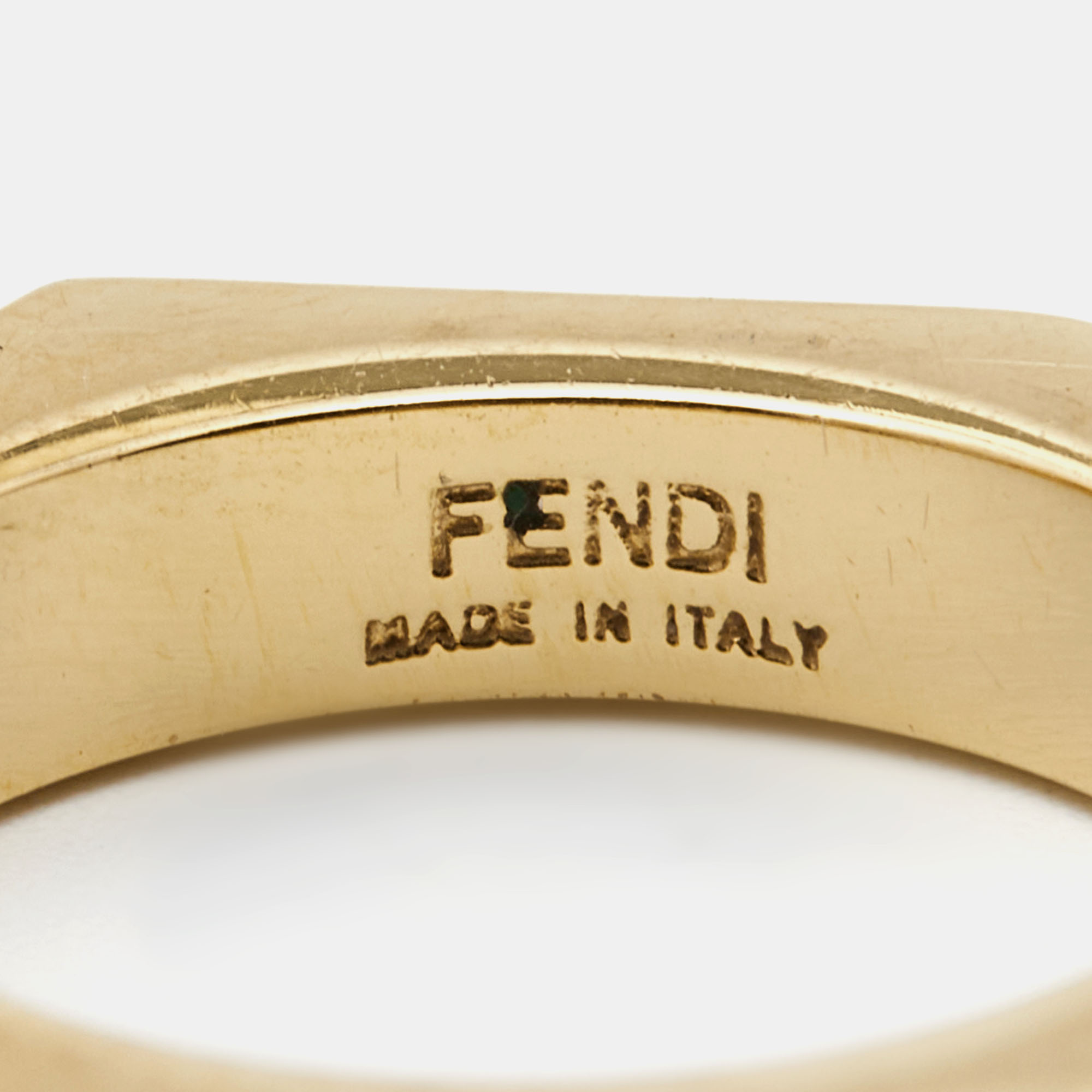 Fendi Baguette Enamel Gold Tone Ring Size 52