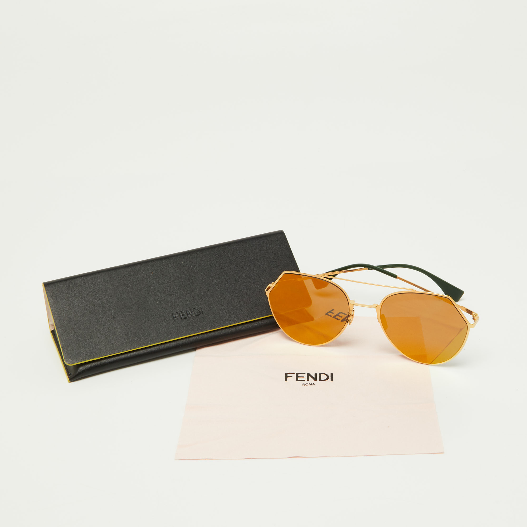 Fendi Gold Tone/Grey Mirrored FF0194/S Geometric Sunglasses