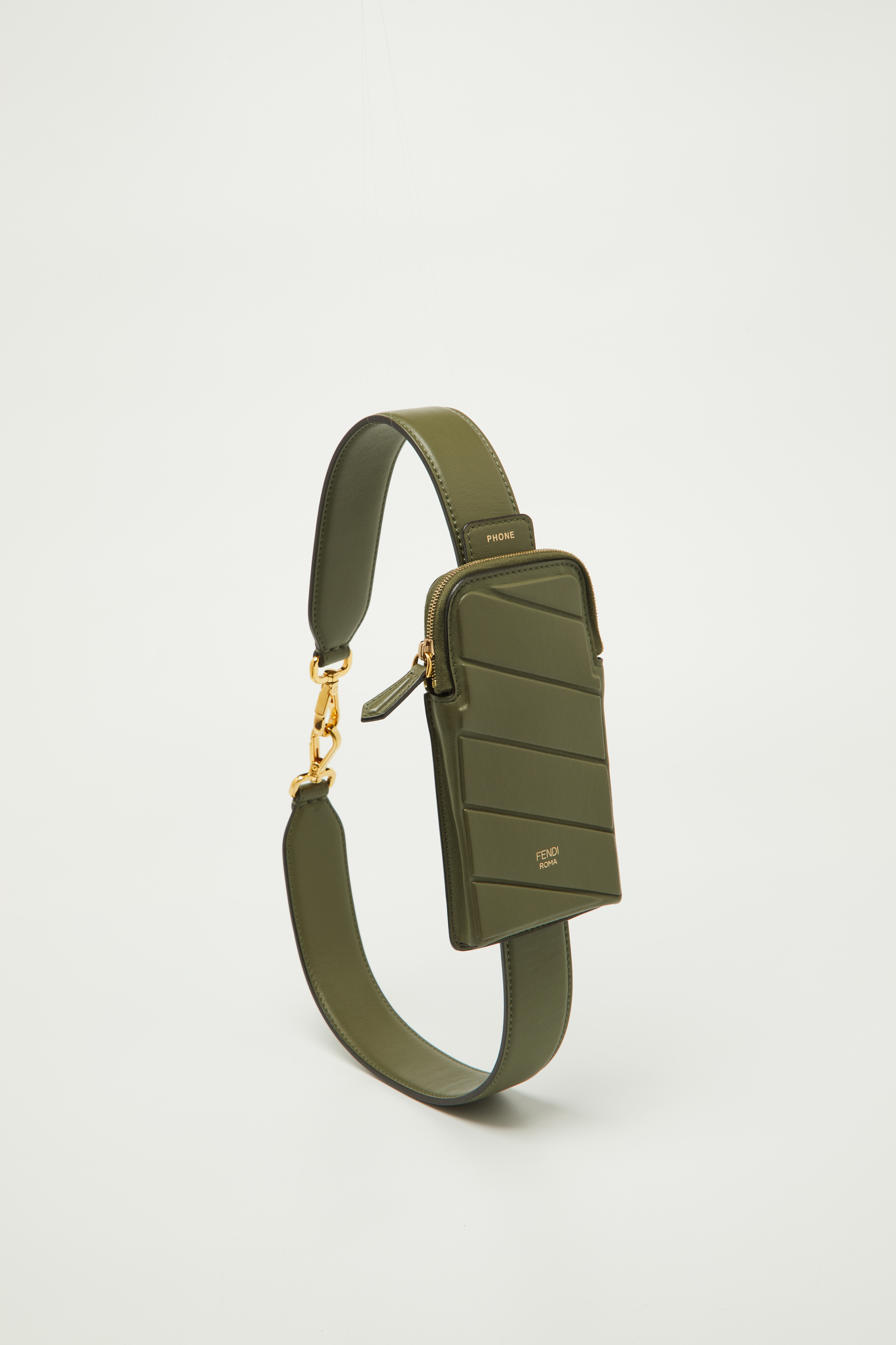 Fendi Olive Green Leather Cell Pocket Bag Strap