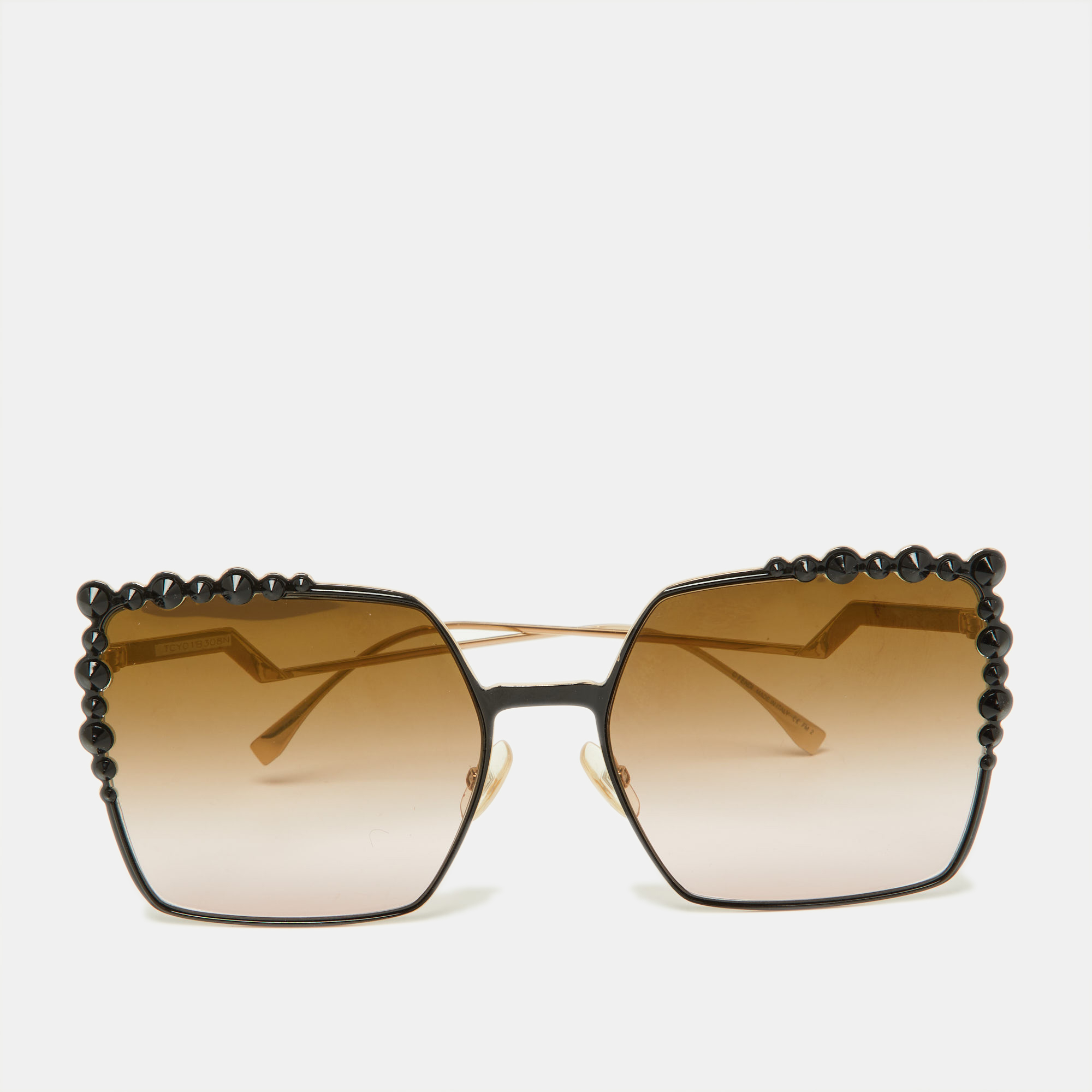 Fendi gold tone/brown pink ombr&eacute; ff0259/s studded geometric sunglasses