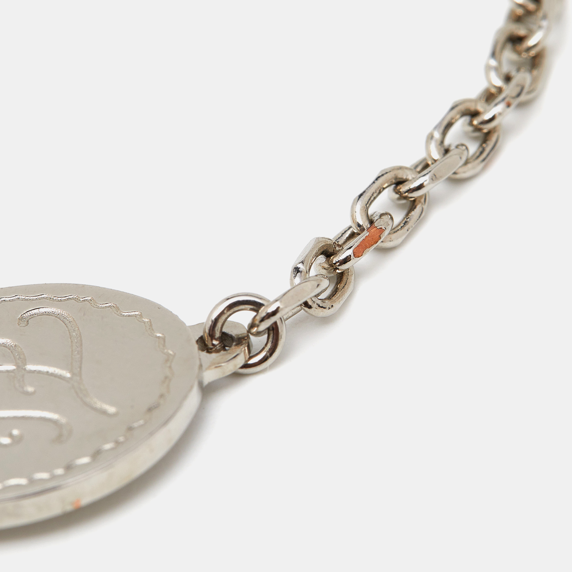 Fendi Silver Tone FF Tag Chain Bracelet