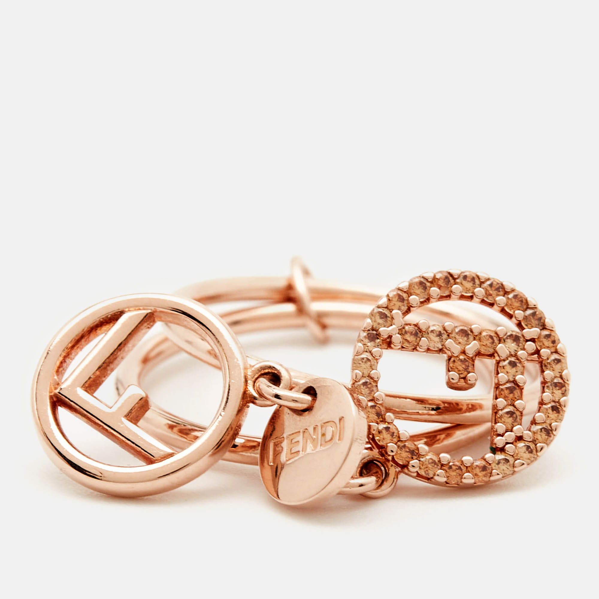 Fendi F Is Fendi Double Charm Rose Gold Tone Ring Size 49