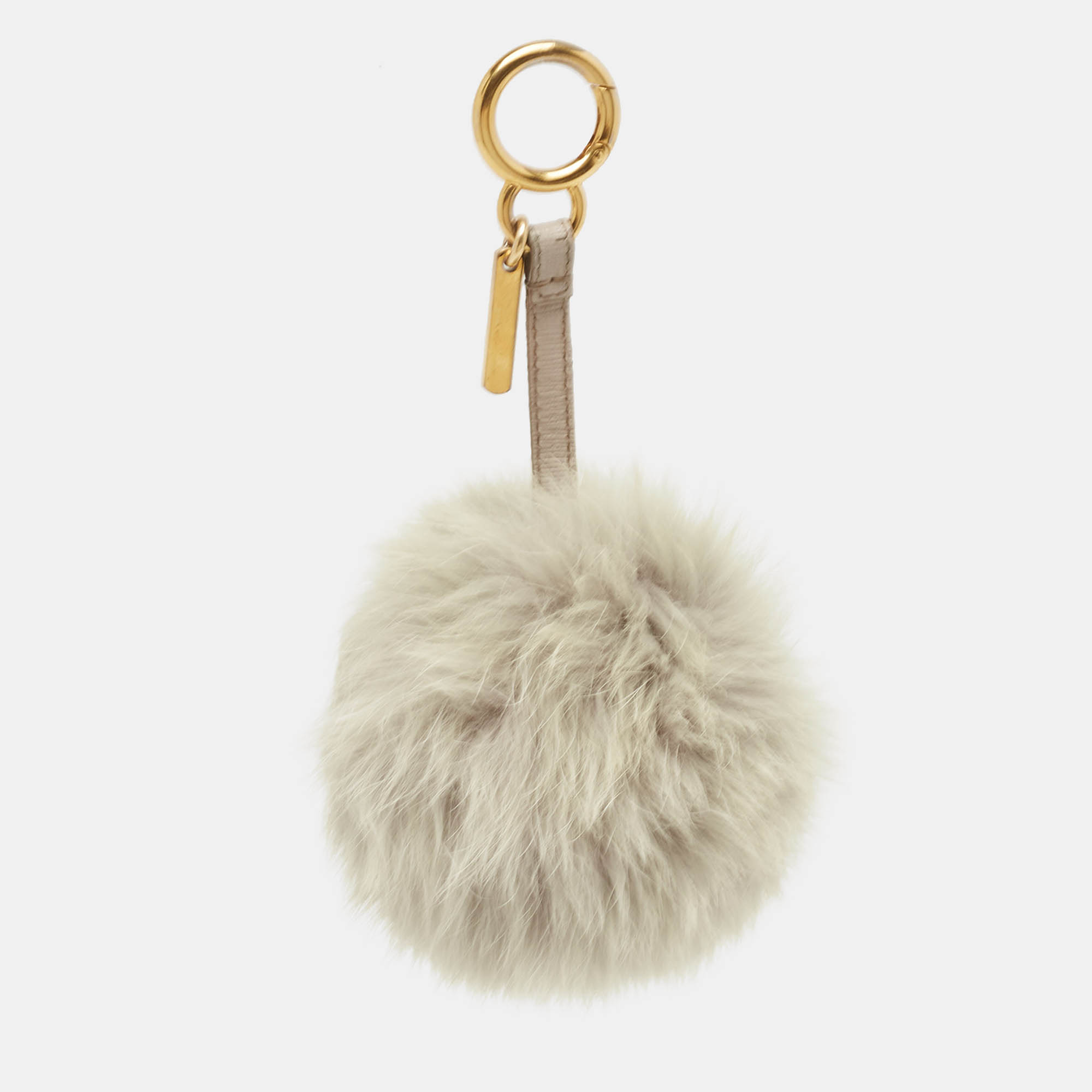 Fendi Grey Fur And Leather Pom Pom Bag Charm