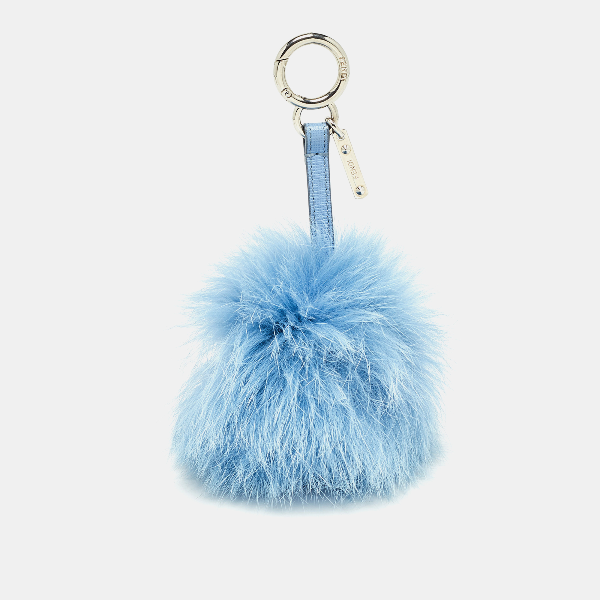 Fendi blue fur and leather pom pom bag charm