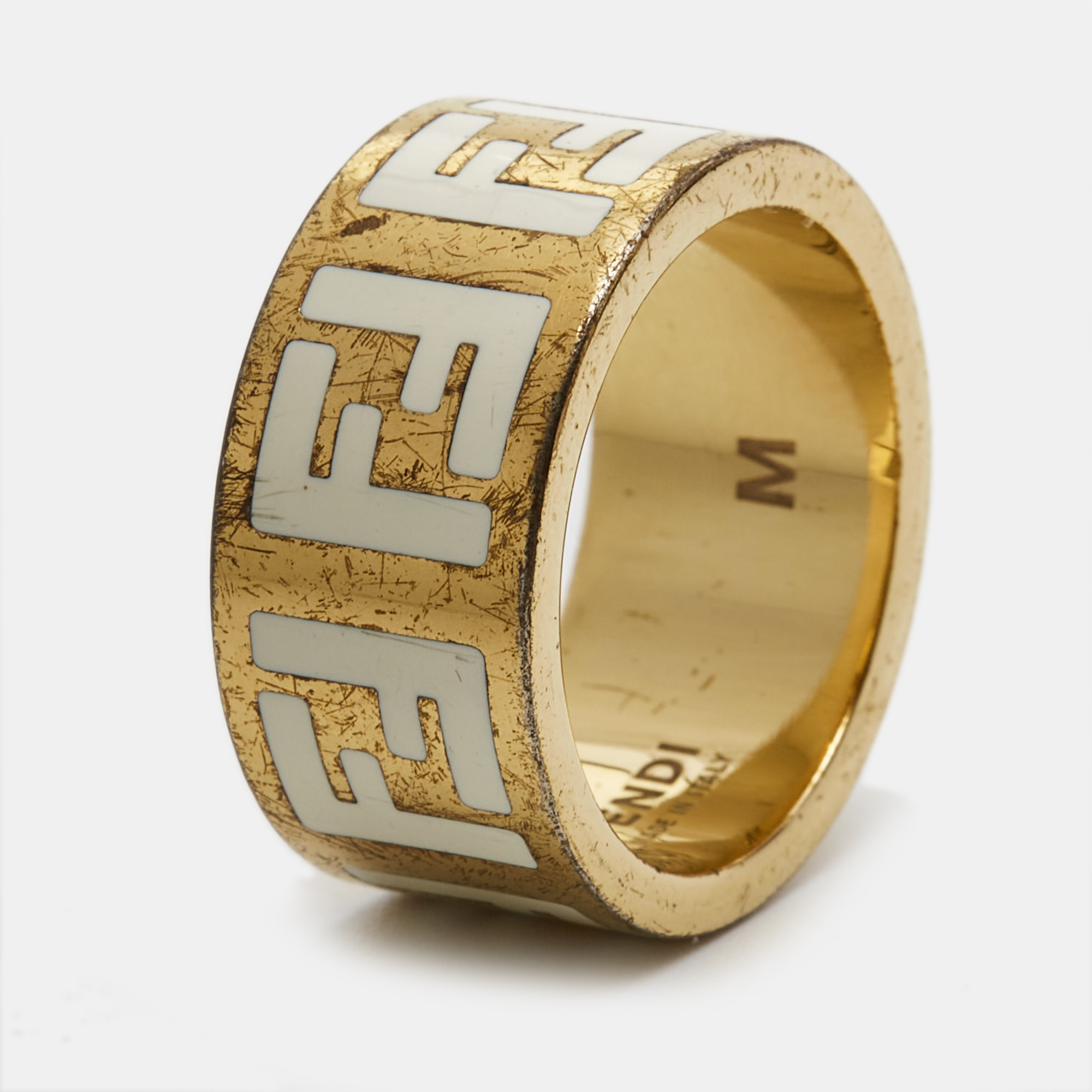 Fendi  forever enamel gold tone ring size 55