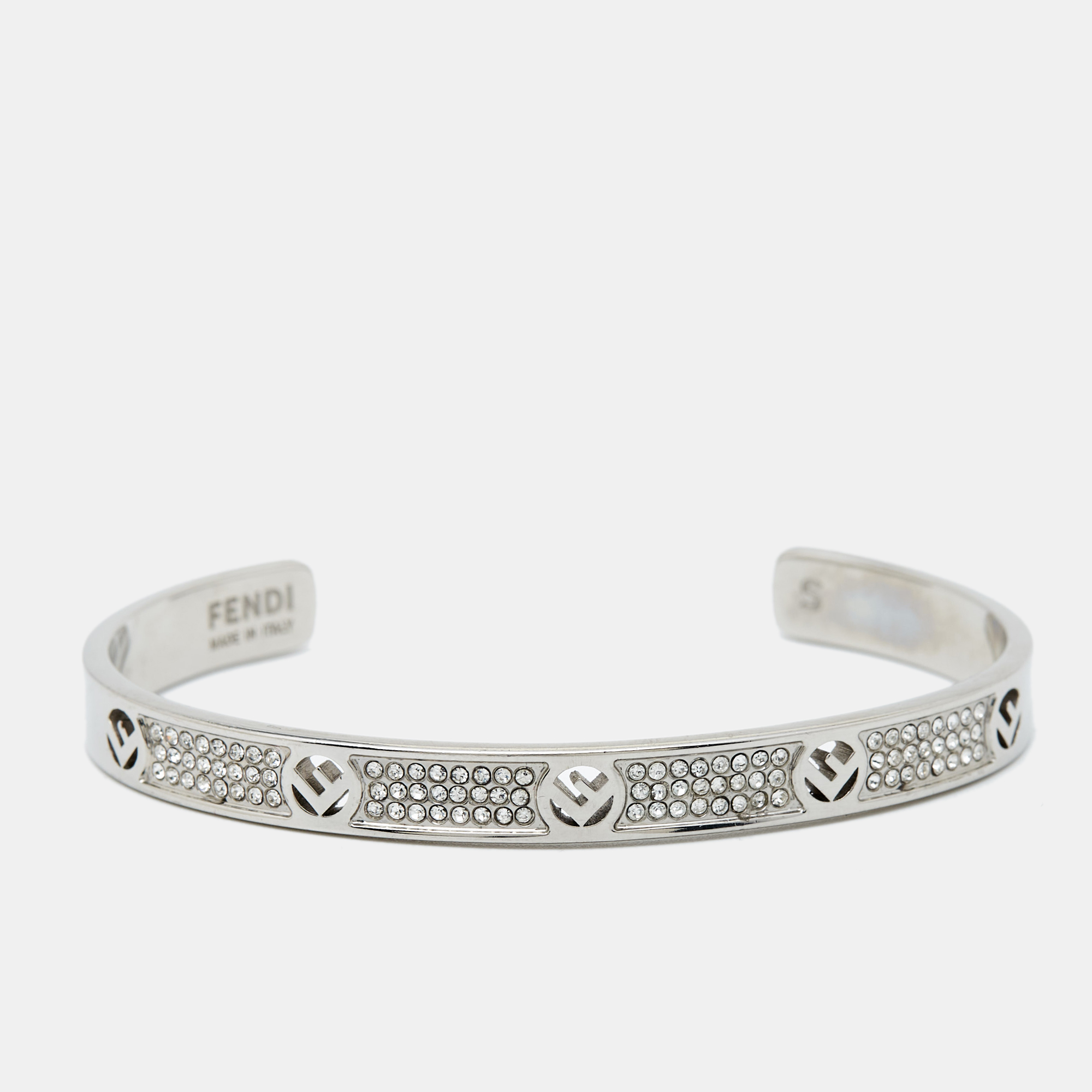 Fendi f is fendi crystal silver tone open cuff bracelet s