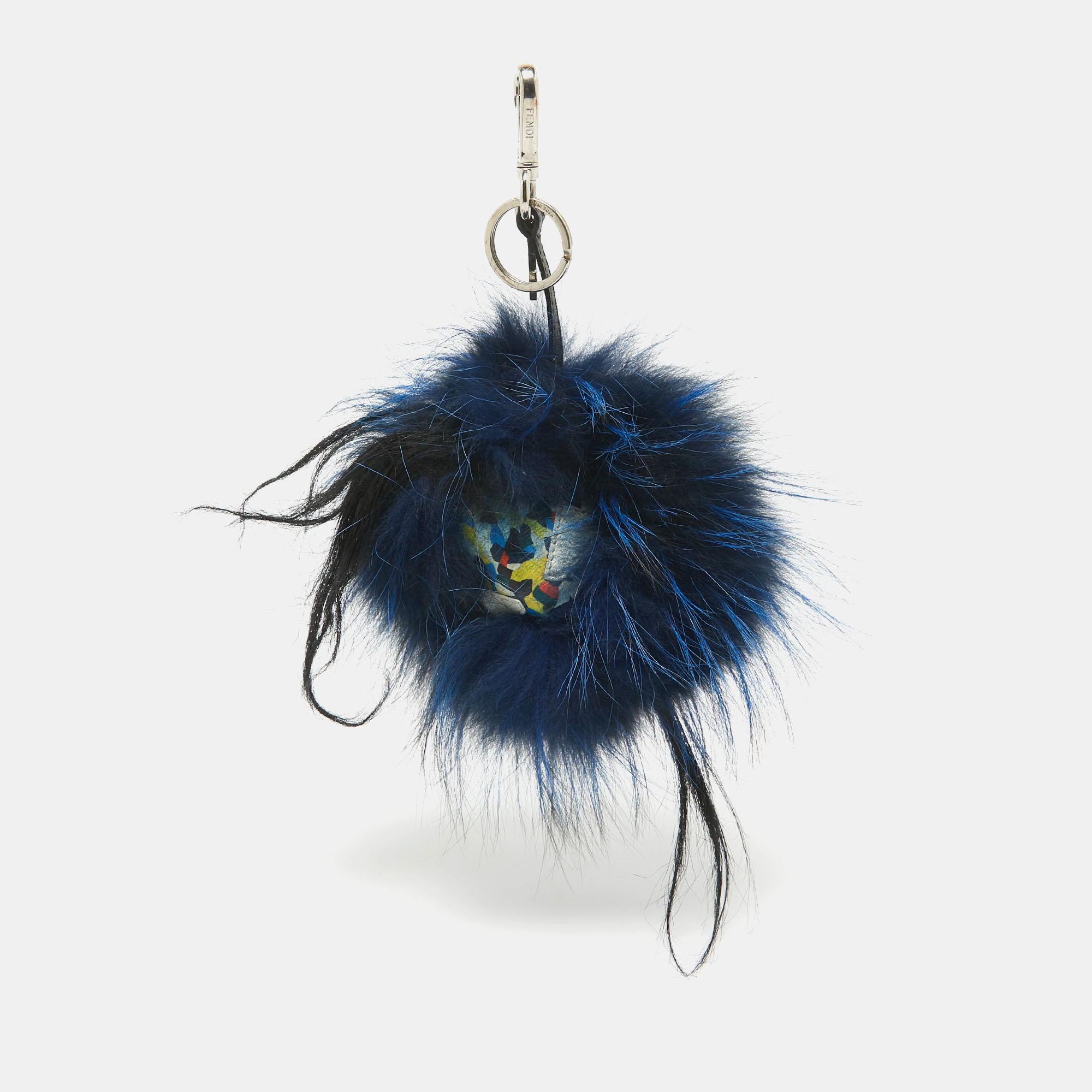 Fendi multicolor confetti print leather and fox fur monster cube bag charm