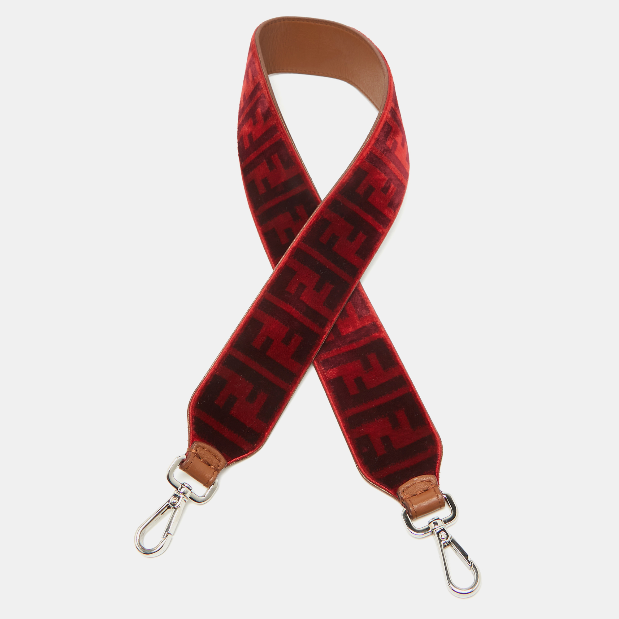 Fendi red/black zucca velvet shoulder bag strap
