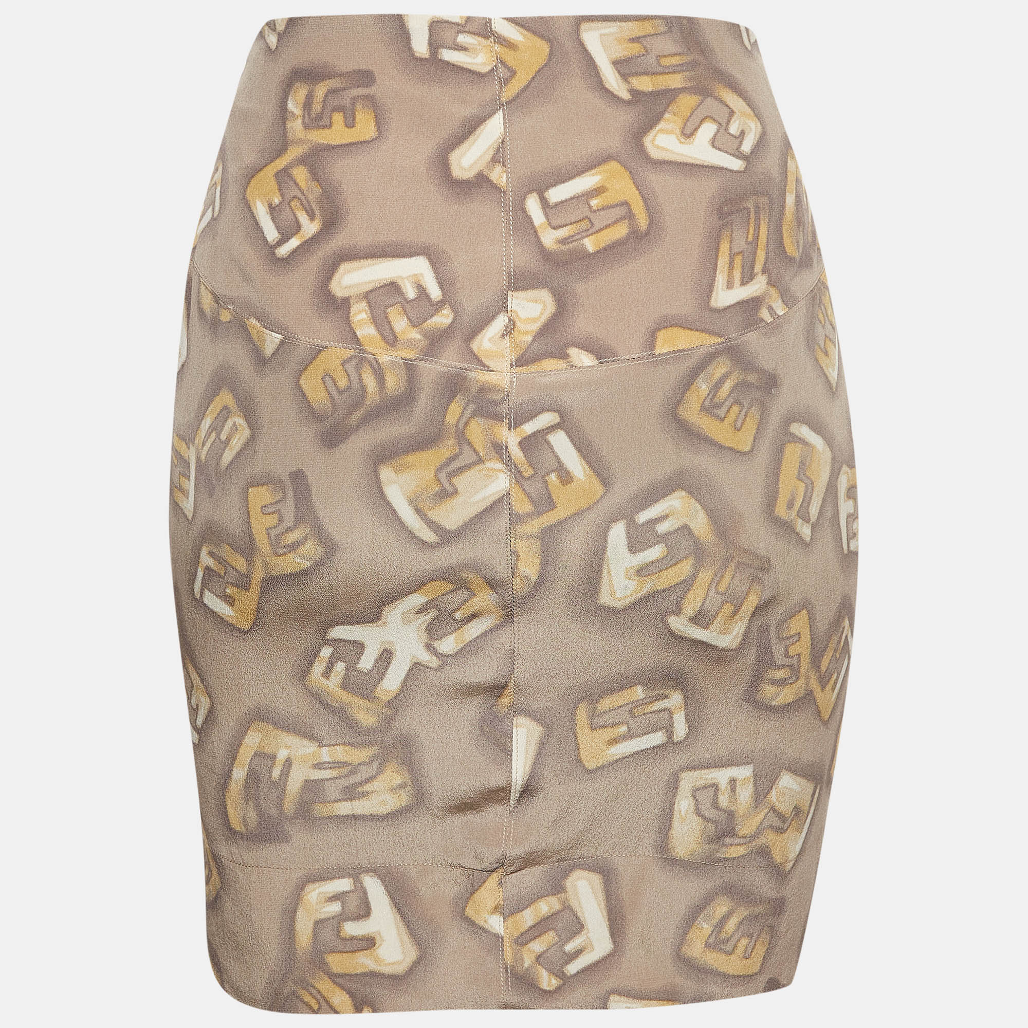 Fendi Grey Logo Monogram Printed Silk Mini Skirt M