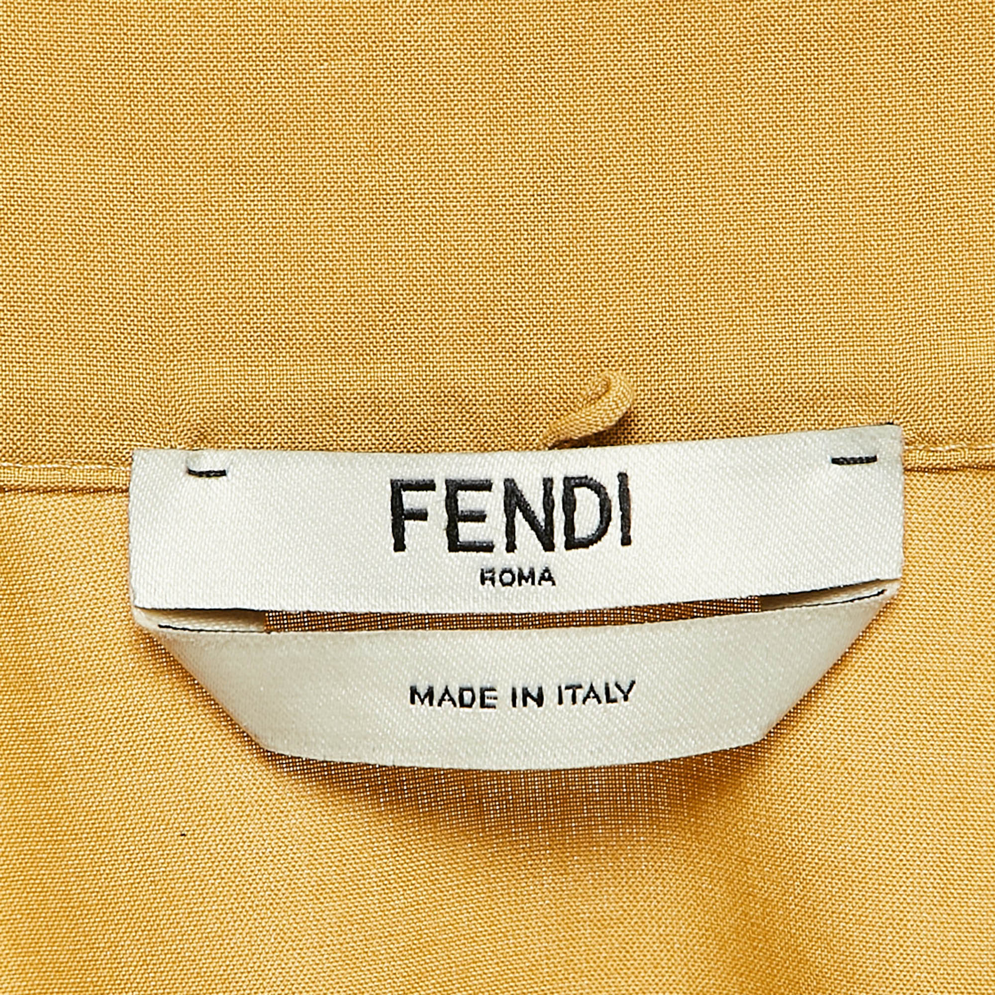 Fendi Mustard Yellow Cotton Button Front Belted Midi Dress S