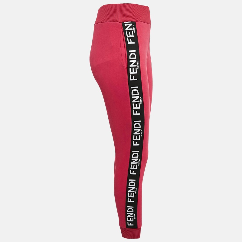 Fendi Pink Cotton Knit Logo Band Detail Track Pants S