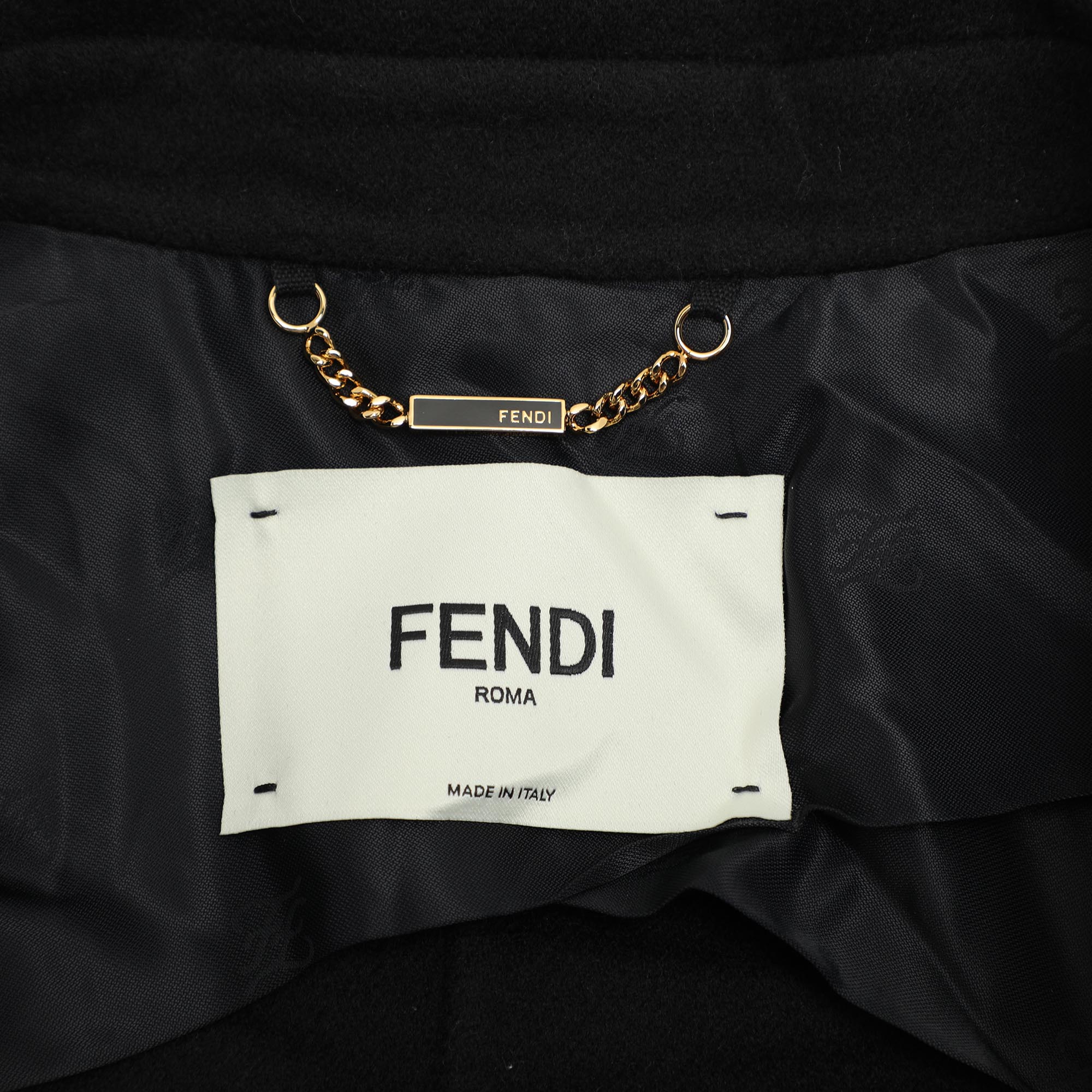 Fendi Black Wool Double Breasted Coat L