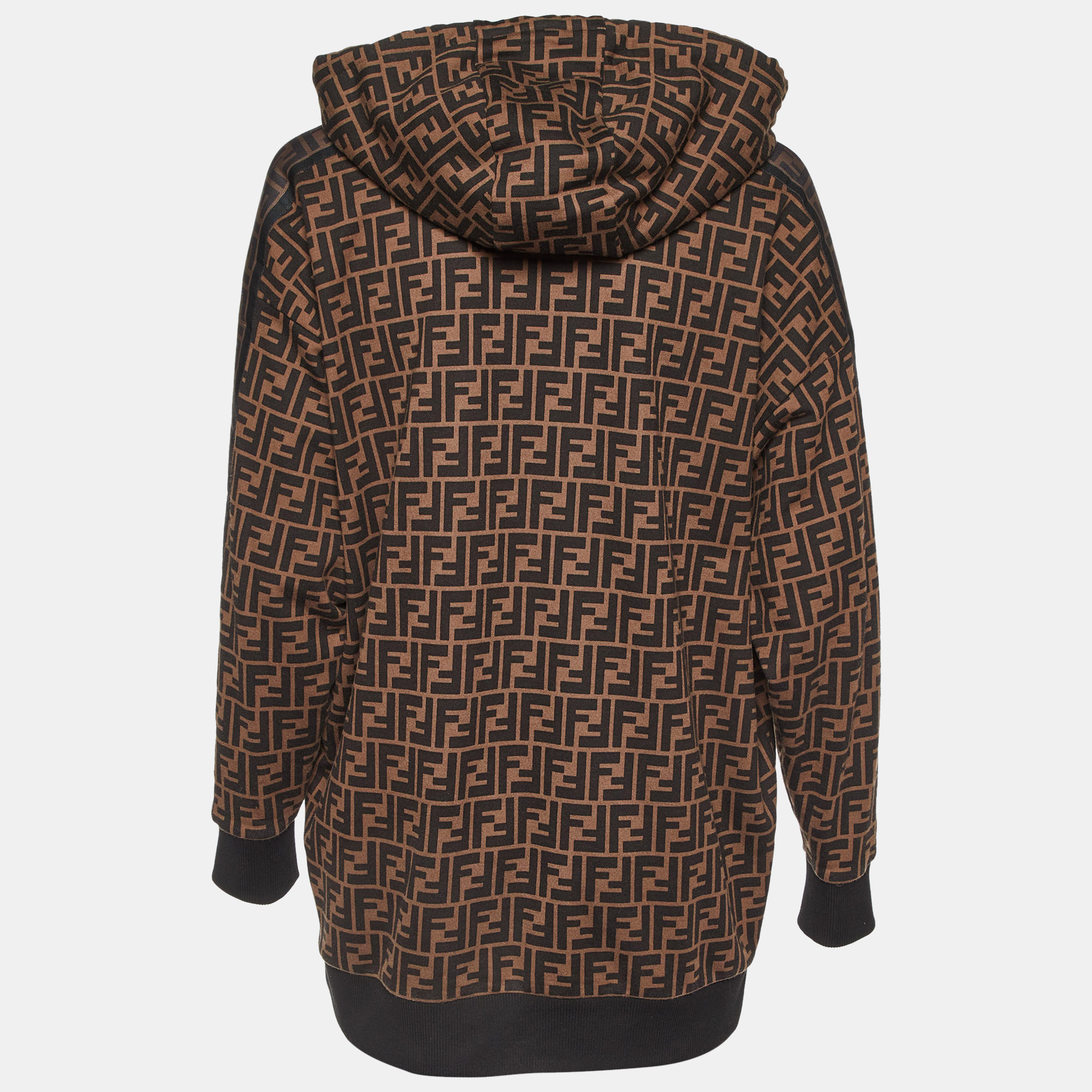 Fendi Brown FF Logo Print Cotton Hooded Sweatshirt S