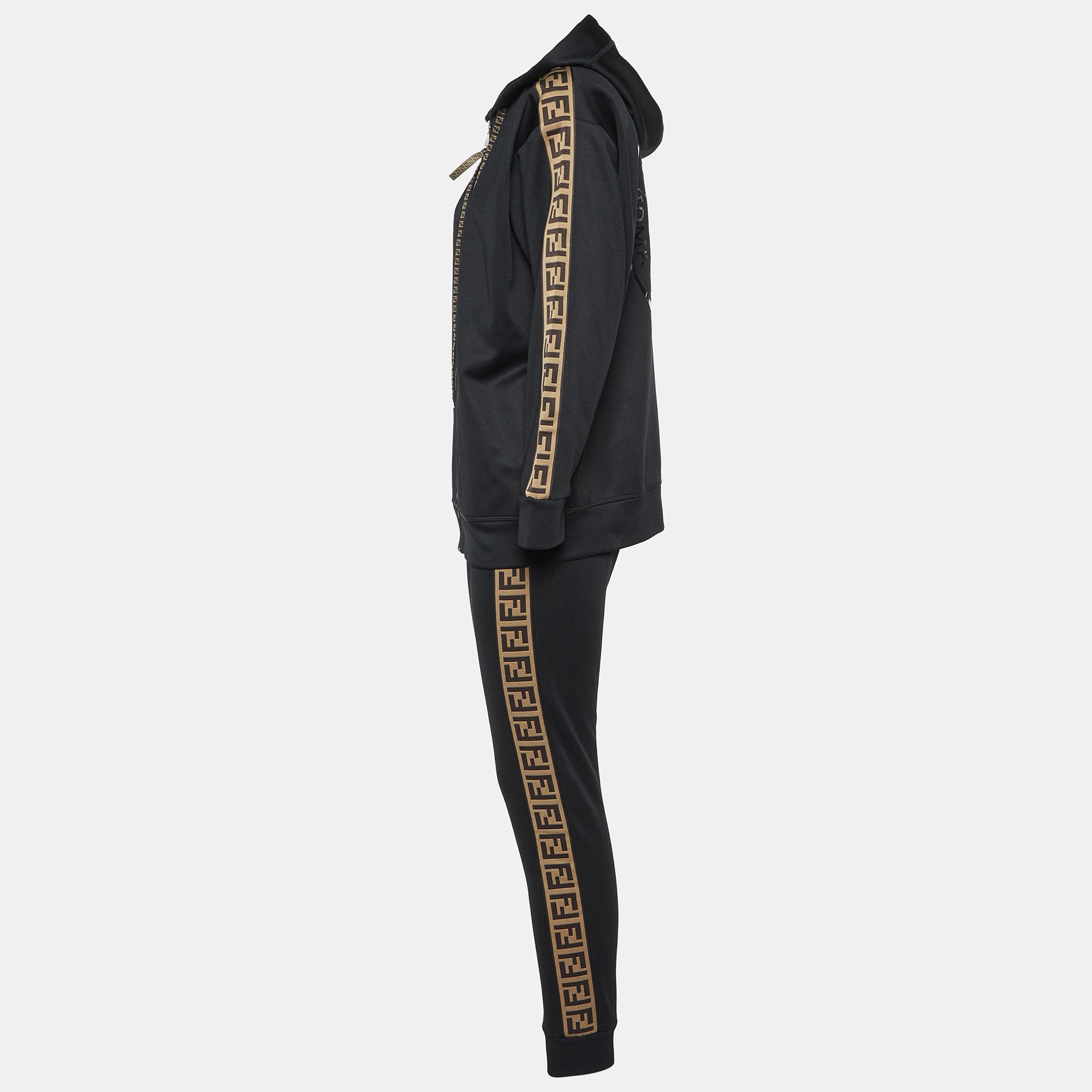 Fendi Black Jersey FF Logo Trim Track Suit XS/S