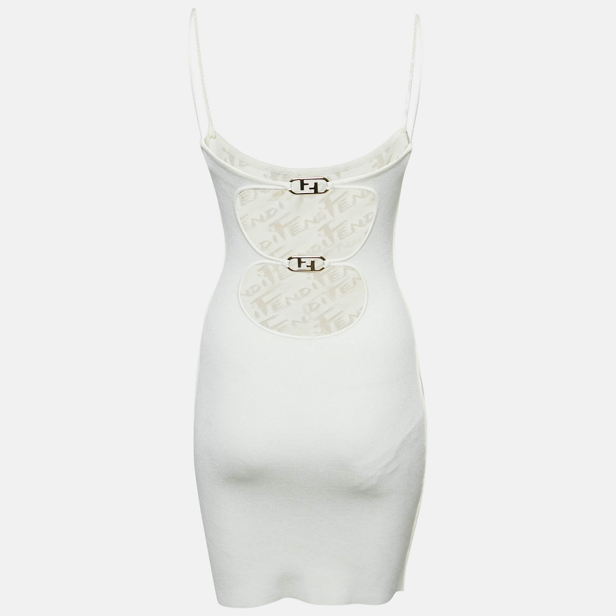 Fendi Off-White Knit Cut-out Logo Detail Mini Bodycon Dress S