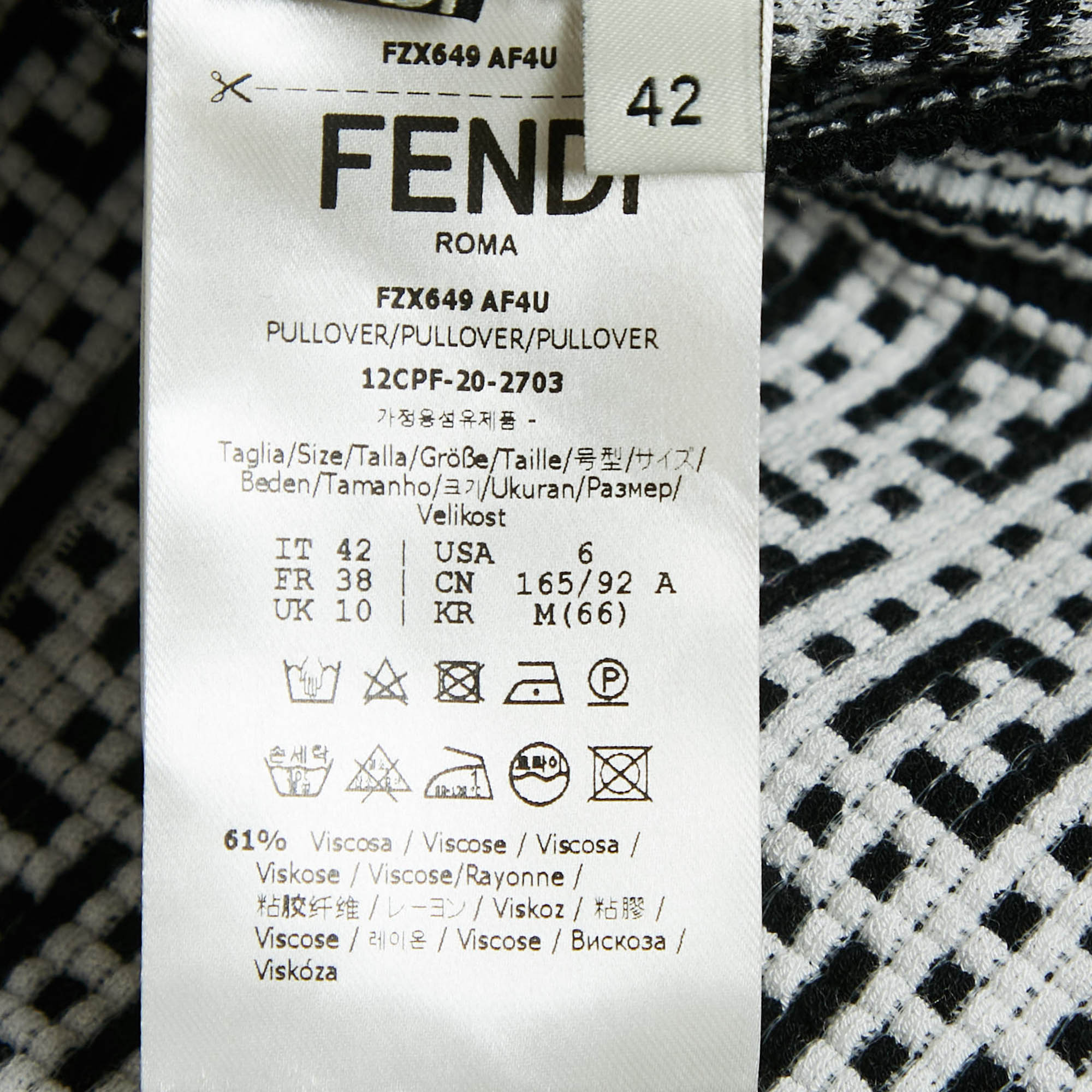 Fendi Black/White FF Textured Knit Crew Neck Pullover M