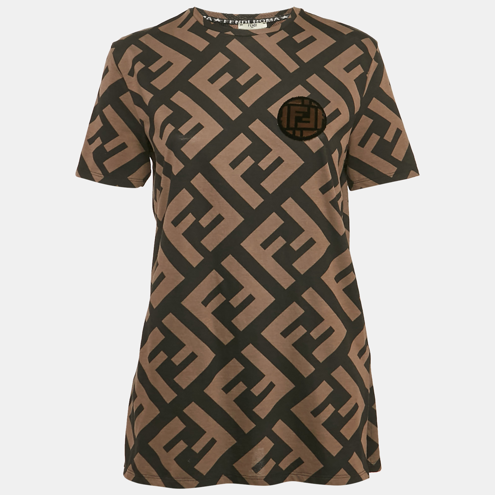 Fendi Brown Zucca Print Cotton Jersey Applique Detail T- Shirt S
Fendi Brown Zucca Print Cotton Jersey Applique Detail T- Shirt S