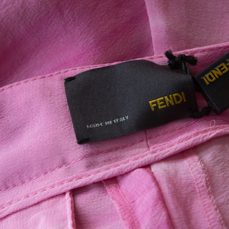 Fendi Pink Striped Crepe De Chine Silk Relaxed Trousers M