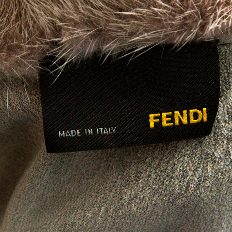 Fendi Grey Silk Ombre Fur Detail Layered Short Sleeve Dress M