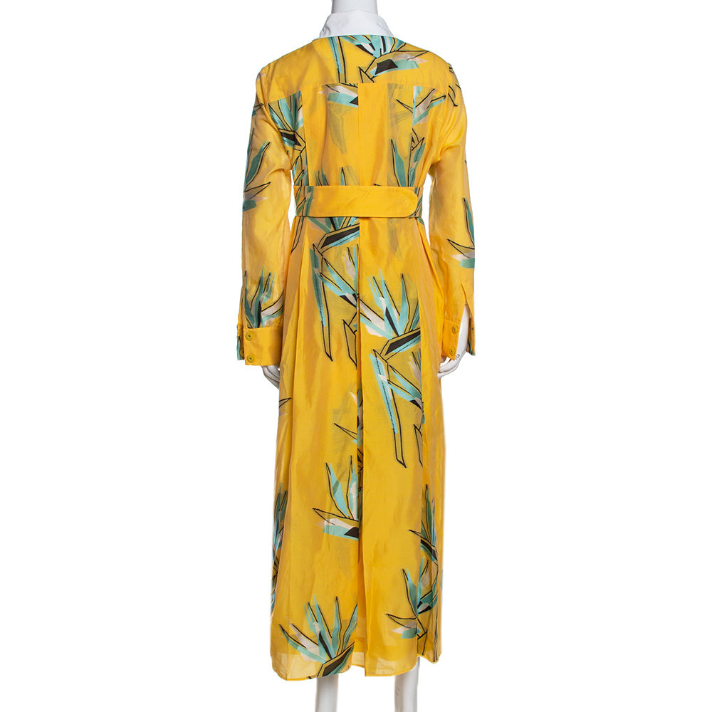 Fendi Yellow Silk Jacquard Birds Of Paradise Flower Dress M
