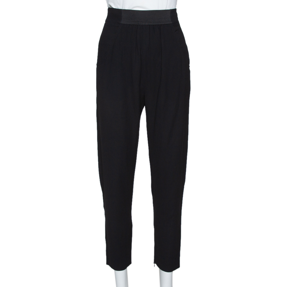 Image of Fendi Black Crepe Gathered Detail Tapered Trousers S