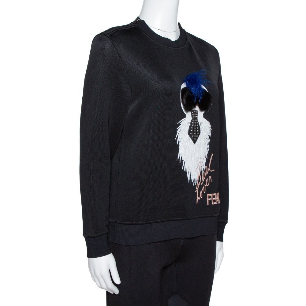 

Fendi Black Knit Mink Fur Trim Karlito Sweatshirt