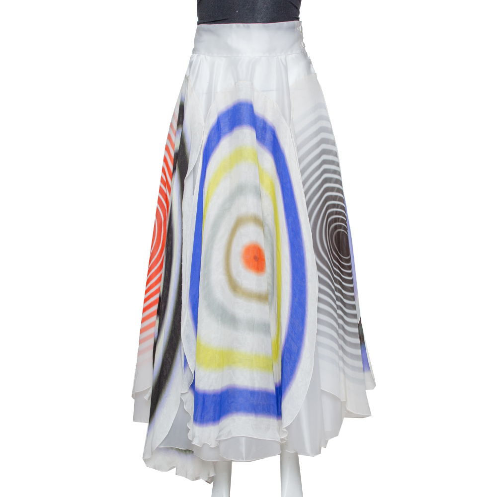 Image of Fendi White Abstract Print Sheer Layered Maxi Skirt M