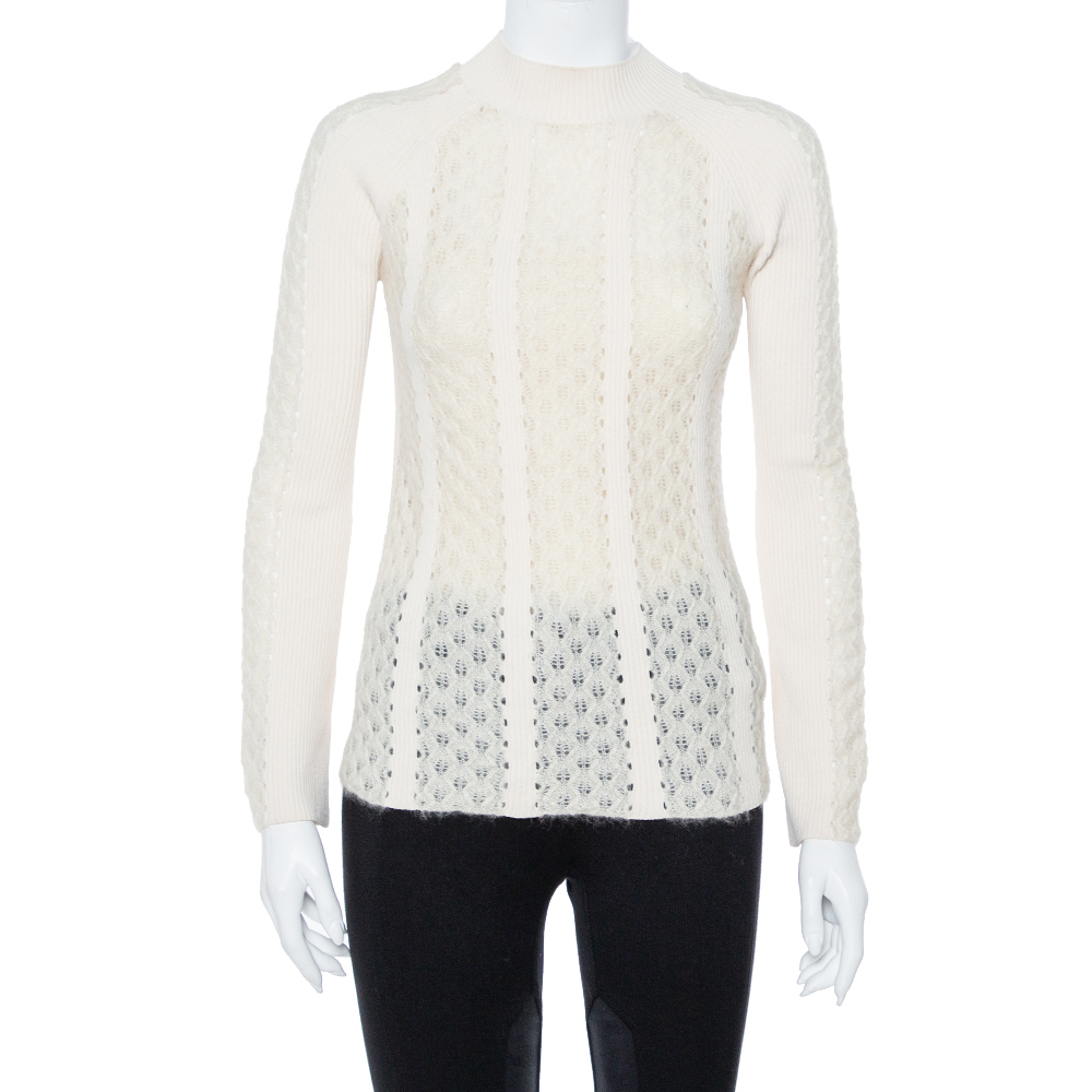 Image of Fendi Off White Knit Paneled Sweater Raglan Sleeve Jumper S
