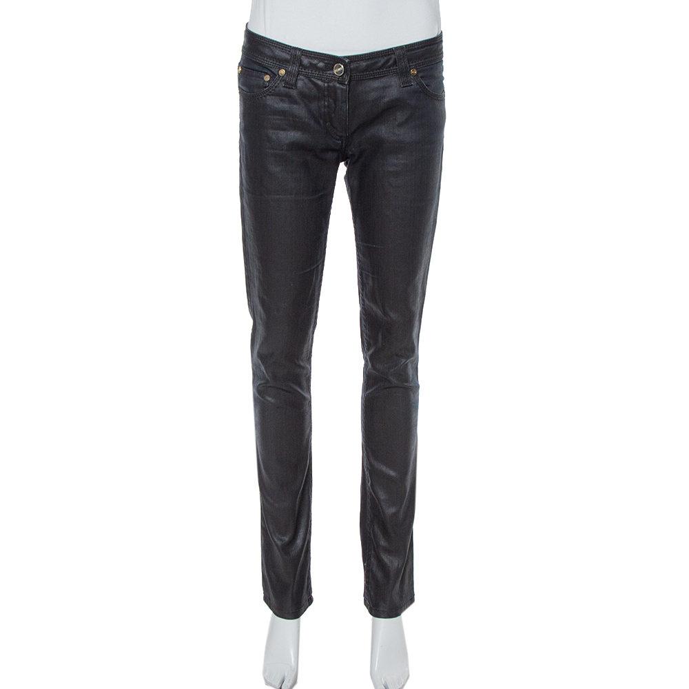 Image of Fendi Black Coated Denim Straight Leg Jeans S