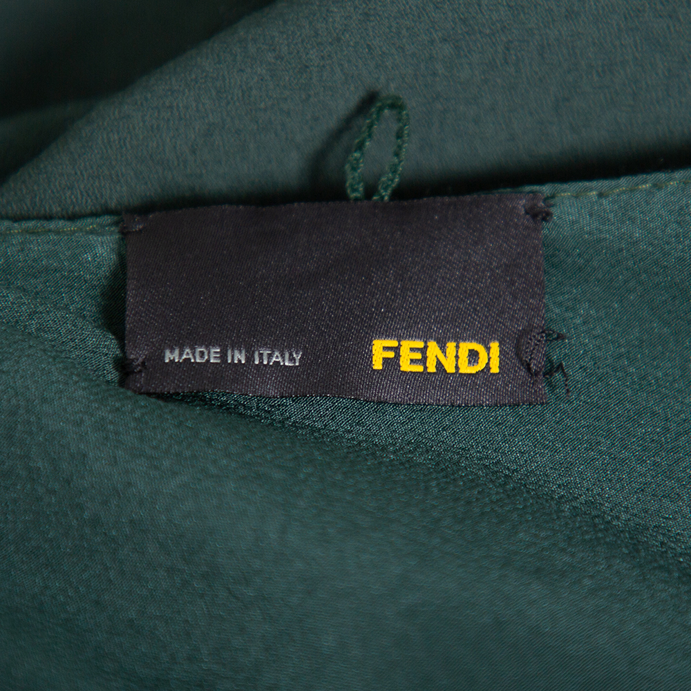 Fendi Dark Green Crepe One Shoulder Maxi Dress S